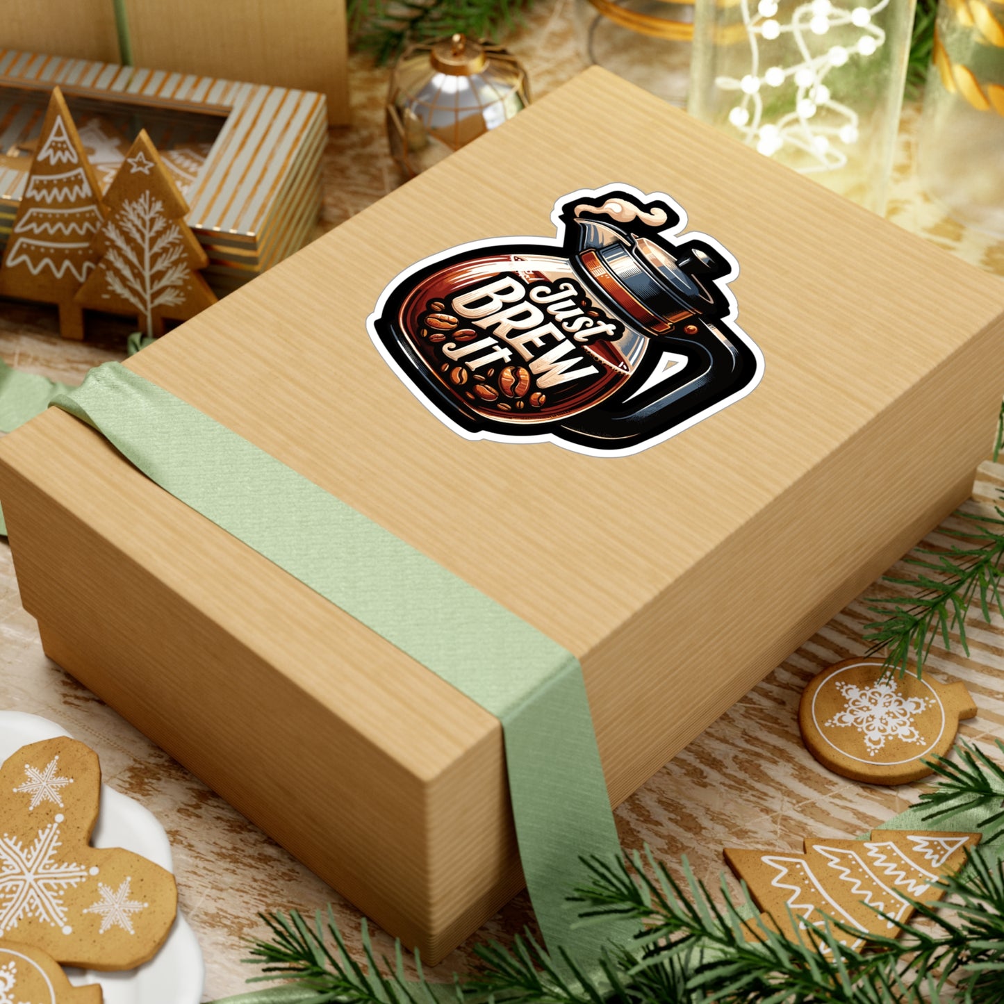 Just Brew It  - Coffee Sticker for Car Window Laptop Sticker. Water Bottle Sticker, Vinyl Brew Decal, Caffeine Sticker - Coffee Gift