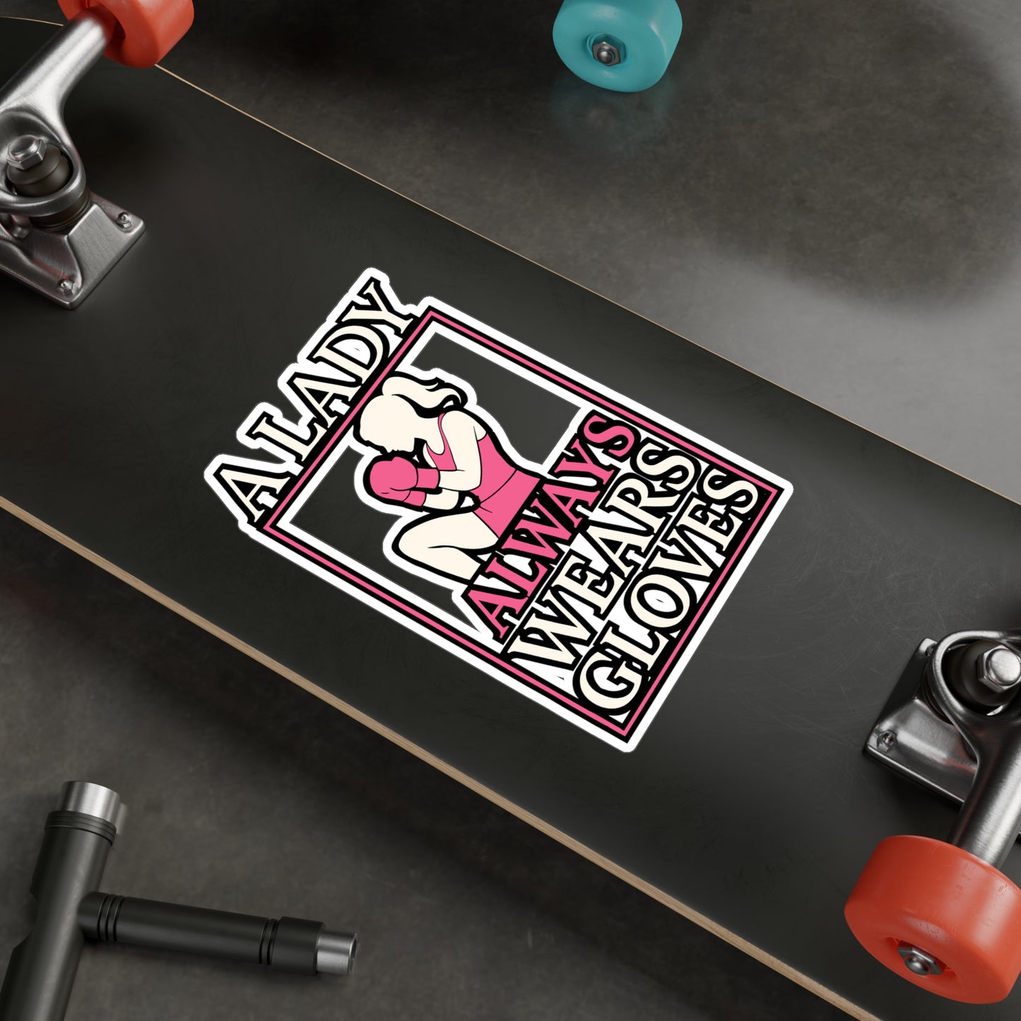A Lady Always Wears Gloves – Boxing Sticker for Laptop or Water Bottle | Vinyl Kickboxing Decal, Female Fighter Gift