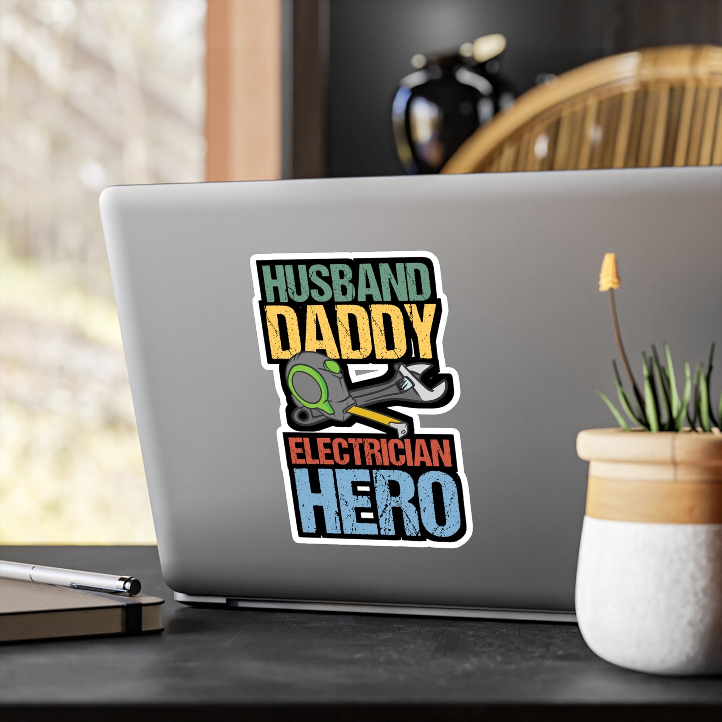 Husband Daddy Electrician Hero - Electrician Sticker for Laptop Sticker. Water Bottle Sticker, Vinyl Stripper Decal - Electrician Gift