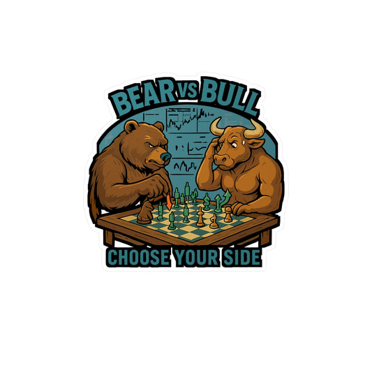 Bear Sticker – Bear Vs Bull Chess Strategy Decals for Laptop, Water Bottle, Waterproof Vinyl, Unique Gift for Investors