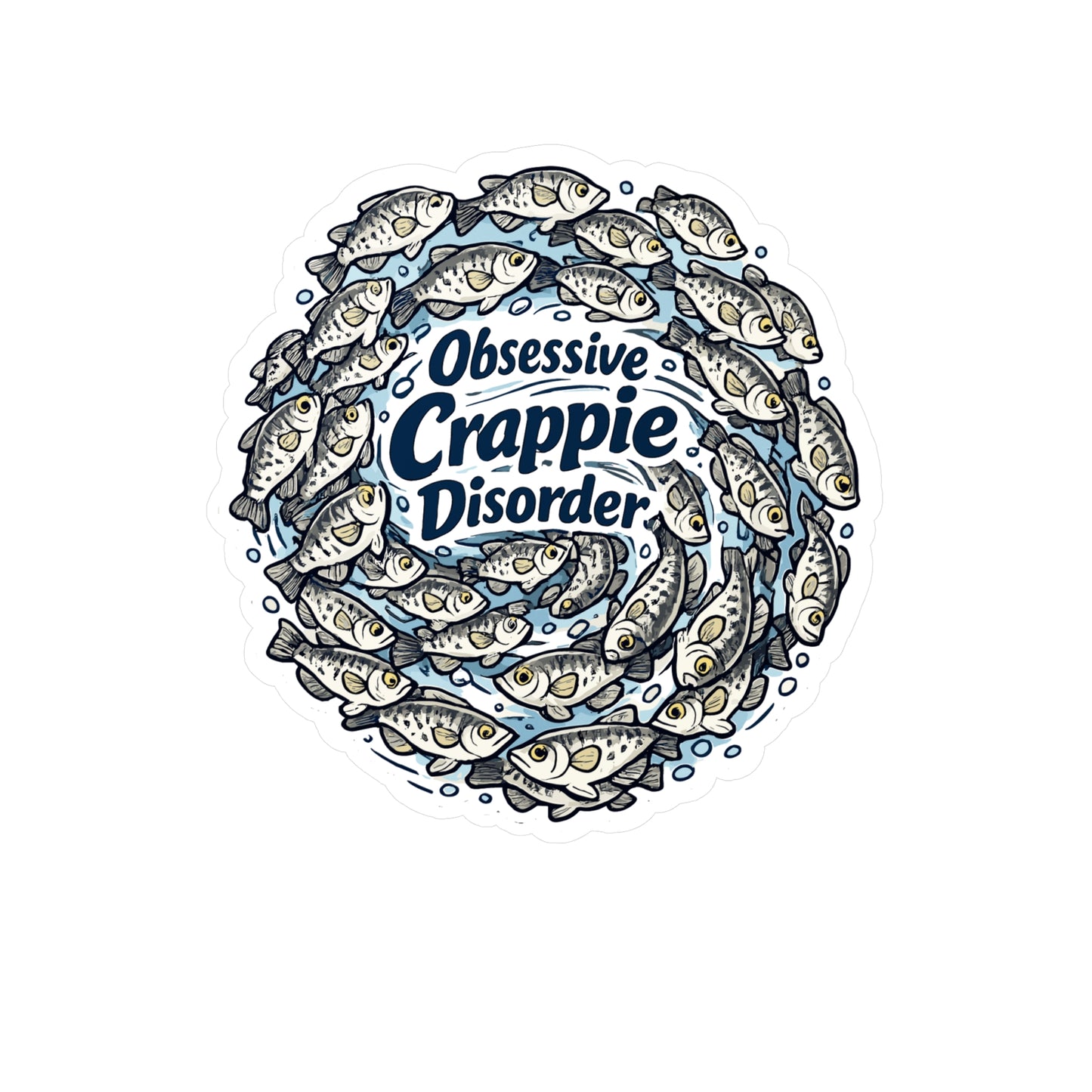 Fishing Sticker Obsessive Crappie Disorder Funny Angling Decals, Waterproof Vinyl for Laptop or Water Bottle, Lake Boating Design