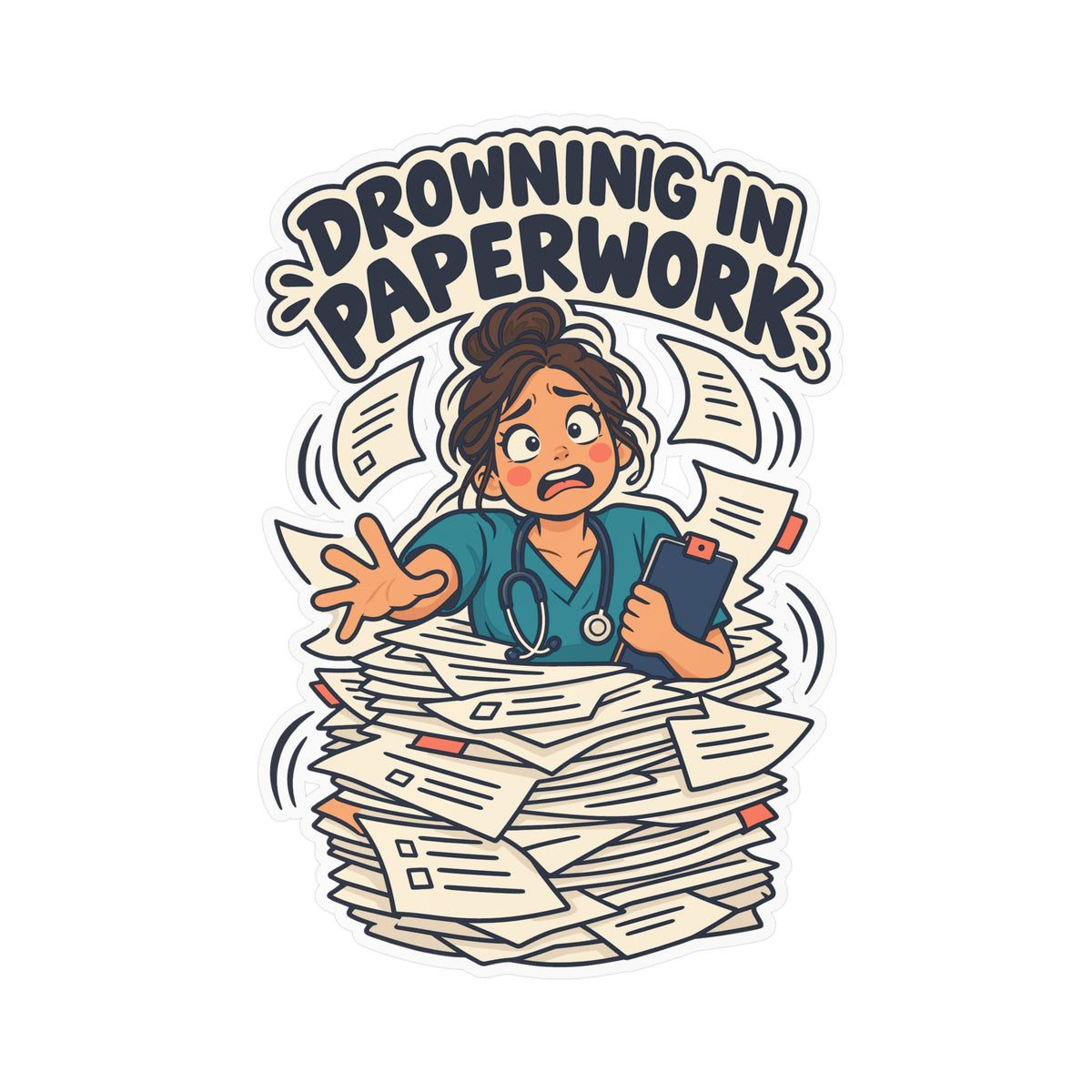 Nurse Sticker “Drowning in Paperwork” Nursing Student Vinyl Decals for Laptop, Water Bottle, Waterproof
