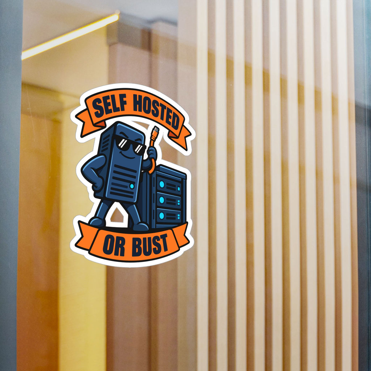 Server Sticker – Self Hosted Or Bust Sunglasses Design, Decals for Home Network Fans and Laptops