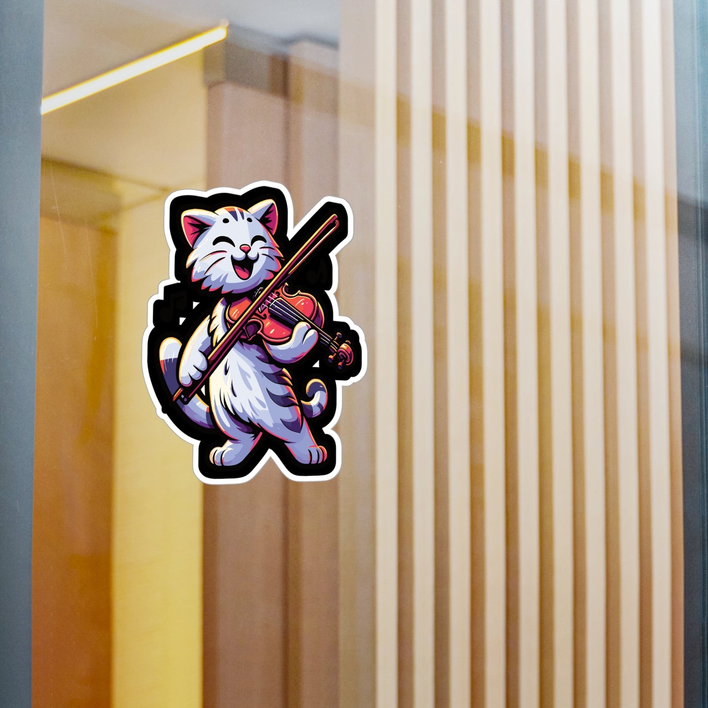 Musician Cat Violin - Violin Sticker for Car Window Laptop Sticker. Water Bottle Sticker, Vinyl Treble Decal, Pitch Sticker - Violin Gift