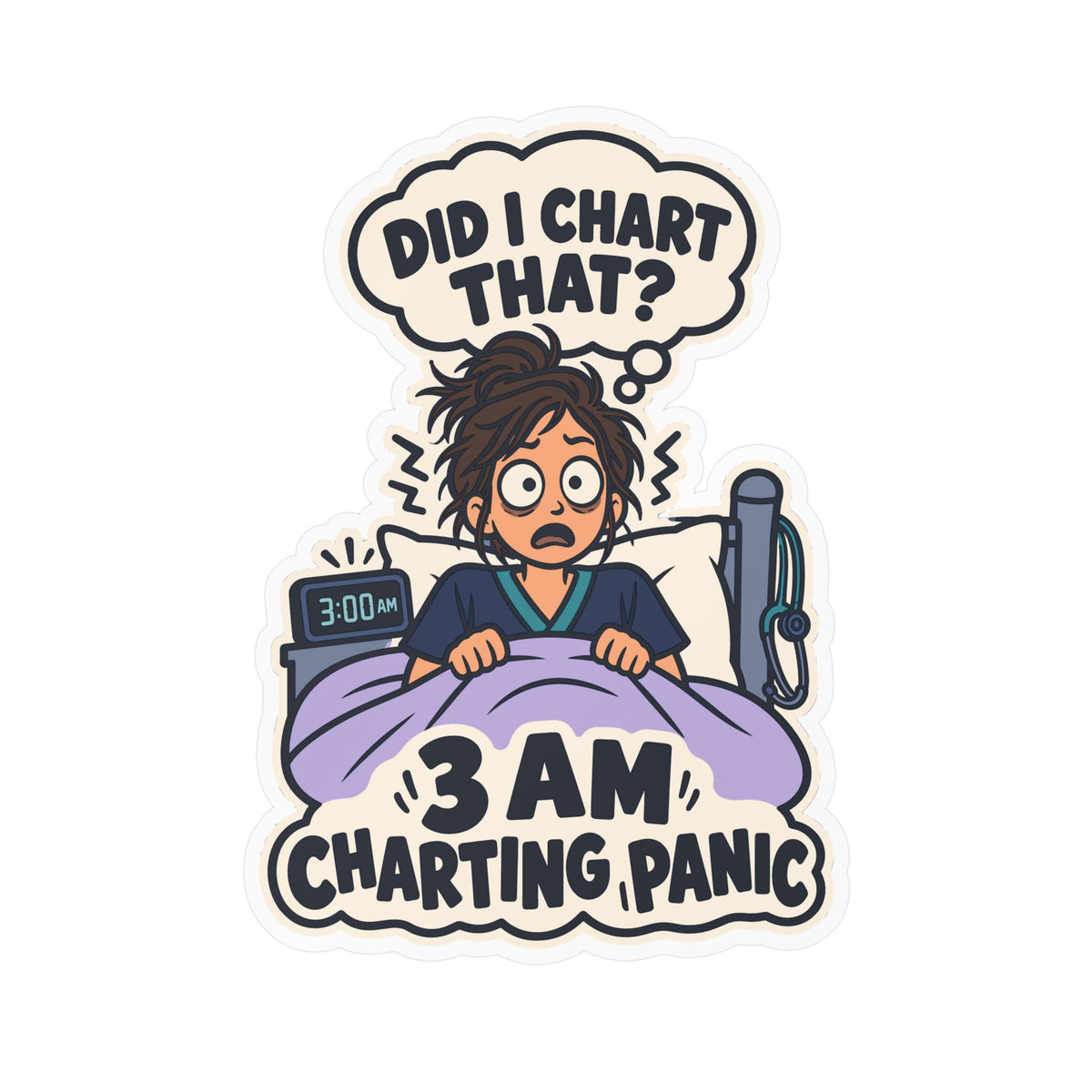 Nurse Sticker 3 AM Charting Panic Decals for Laptop and Water Bottle, Waterproof Vinyl Gift for Nursing Student School Degree