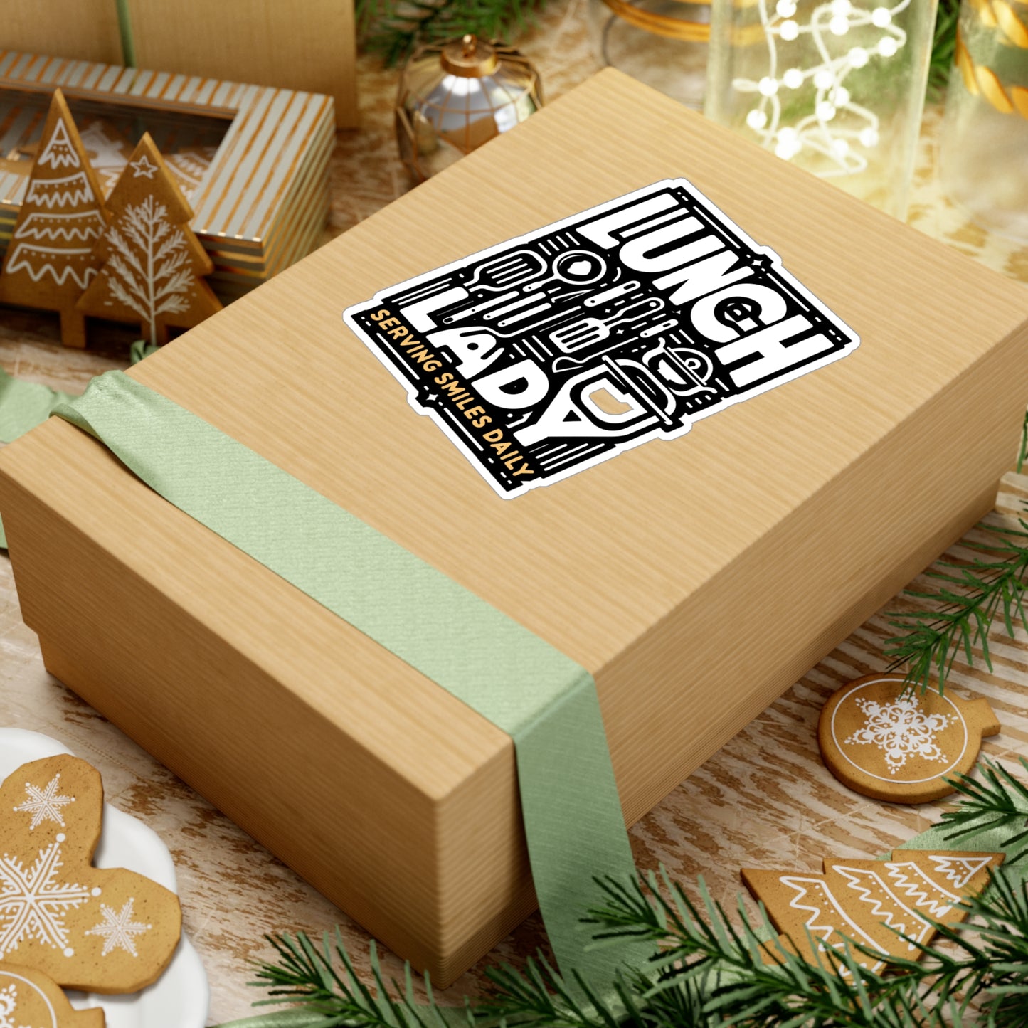 Lunch Lady Serving smiles daily  - Lunch lady Sticker for Laptop Sticker. Water Bottle Sticker, Vinyl Lunch Decal - Lunch lady Gift