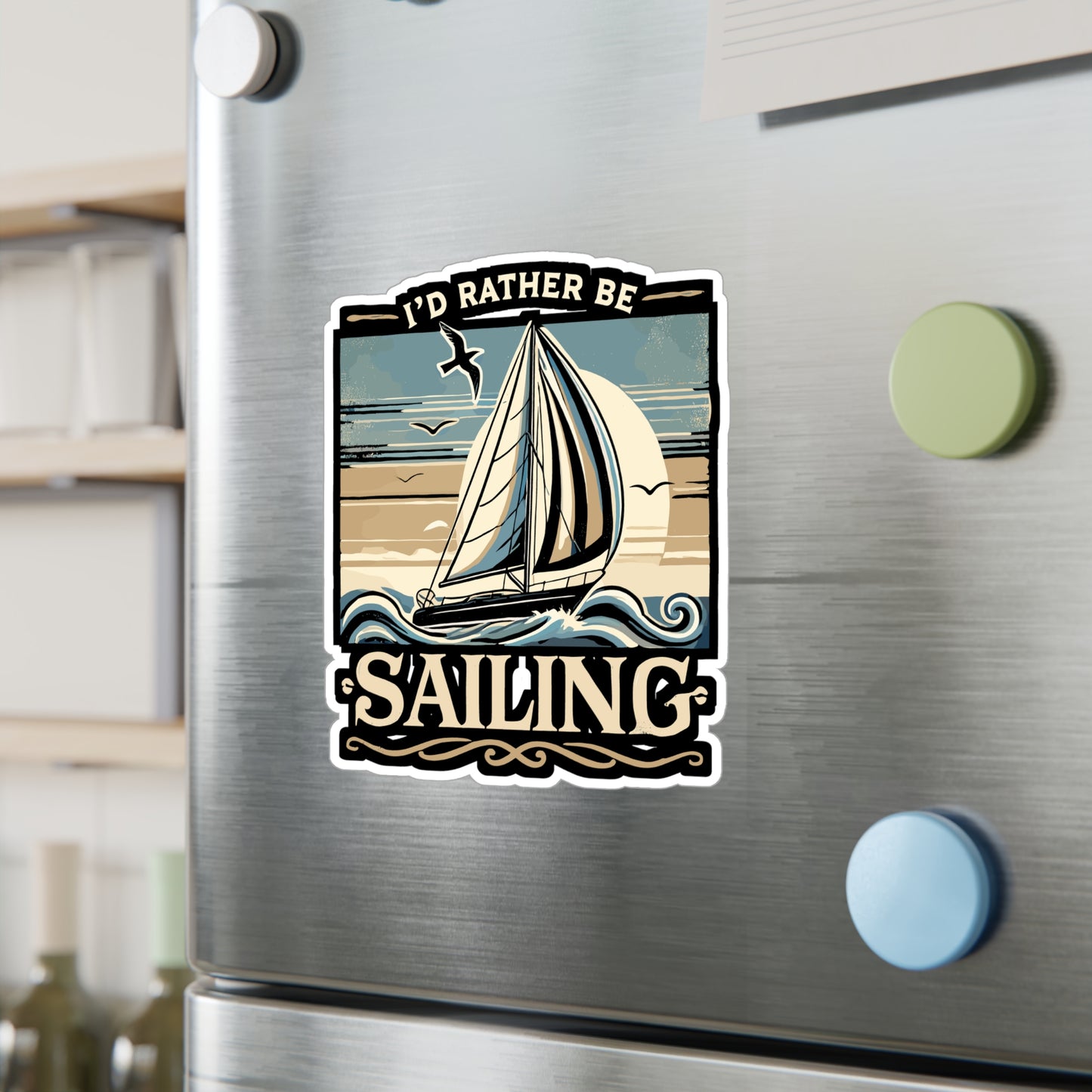 I'd Rather Be Sailing - Sailing Sticker for Laptop Sticker. Water Bottle Sticker, Vinyl Boating Decal - Sailing Gift