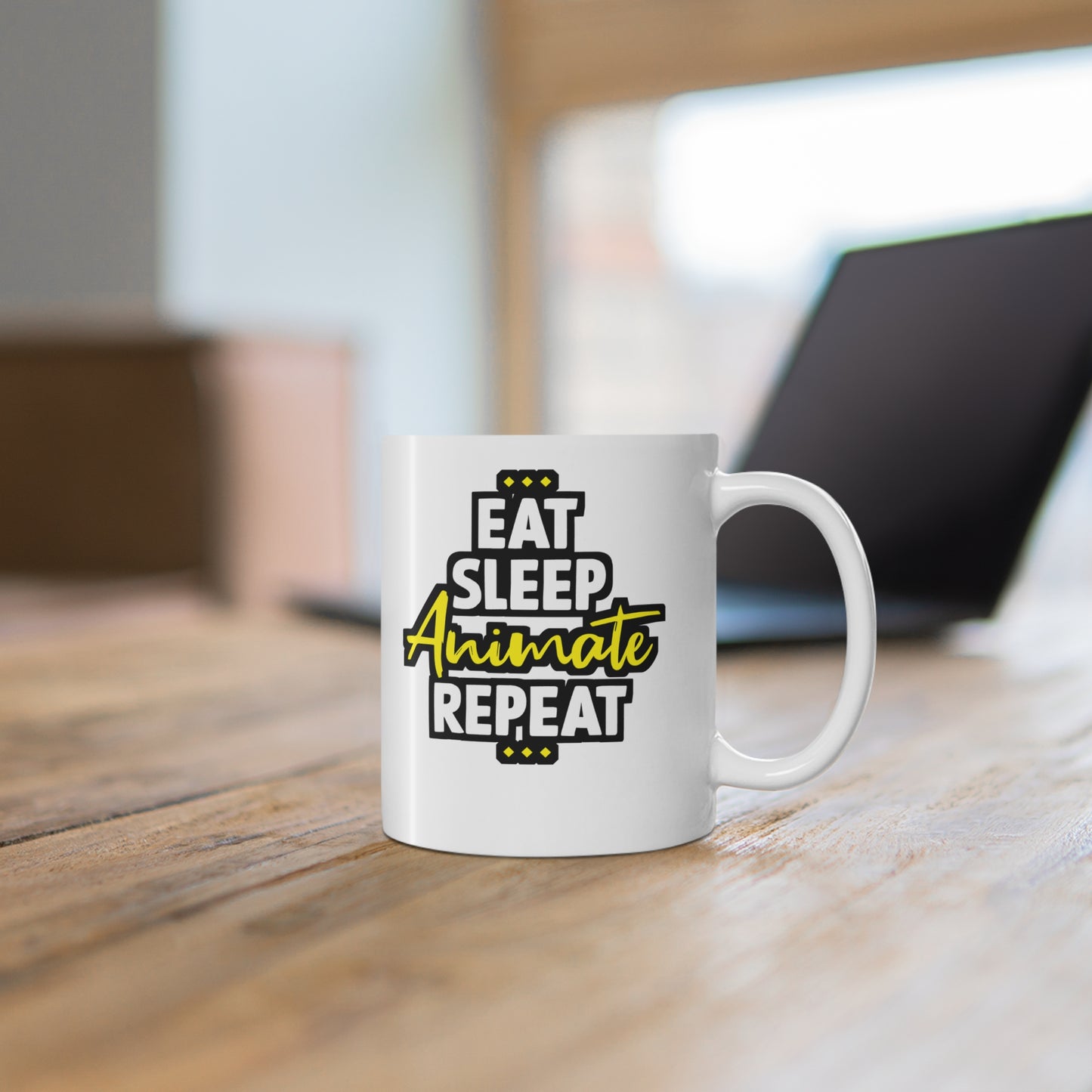 Eat Sleep Animate Repeat - Animation Mug for Coffee 11oz. Animation Cup, White ceramic, Animator Mug - Animation Gift