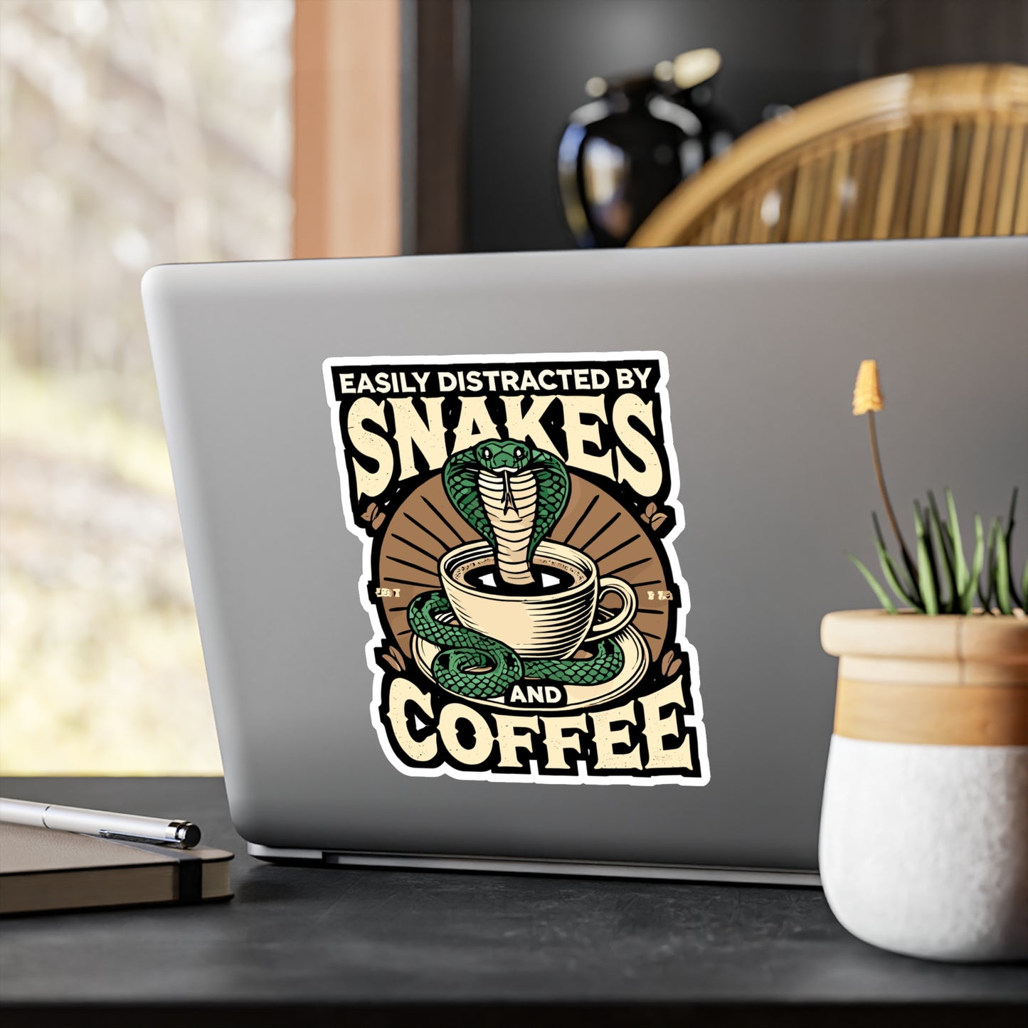 Easily Distracted By Snakes And Coffee - Snakes Sticker for Laptop Sticker. Water Bottle Sticker, Vinyl Reptiles Decal - Snakes Gift