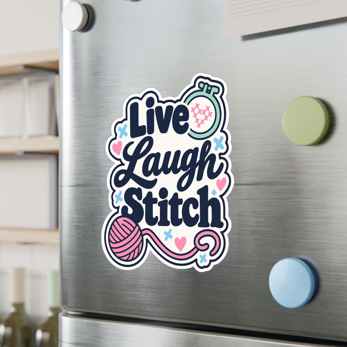 Embroidery Sticker – Live Laugh Stitch Design for Needlework and Crafting Fans, Stitching Decals for Laptop or Water Bottle