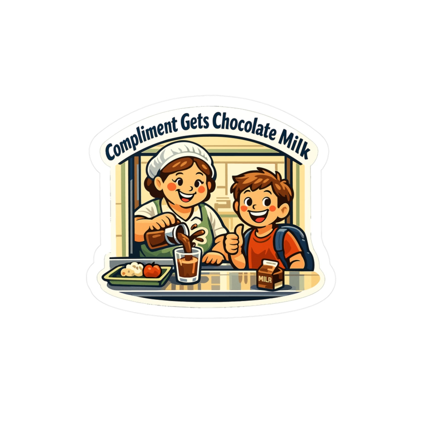 Lunch Lady Sticker Compliment Gets Chocolate Milk Funny Design Vinyl Waterproof Decals for Laptop Water Bottle School Canteen Humor