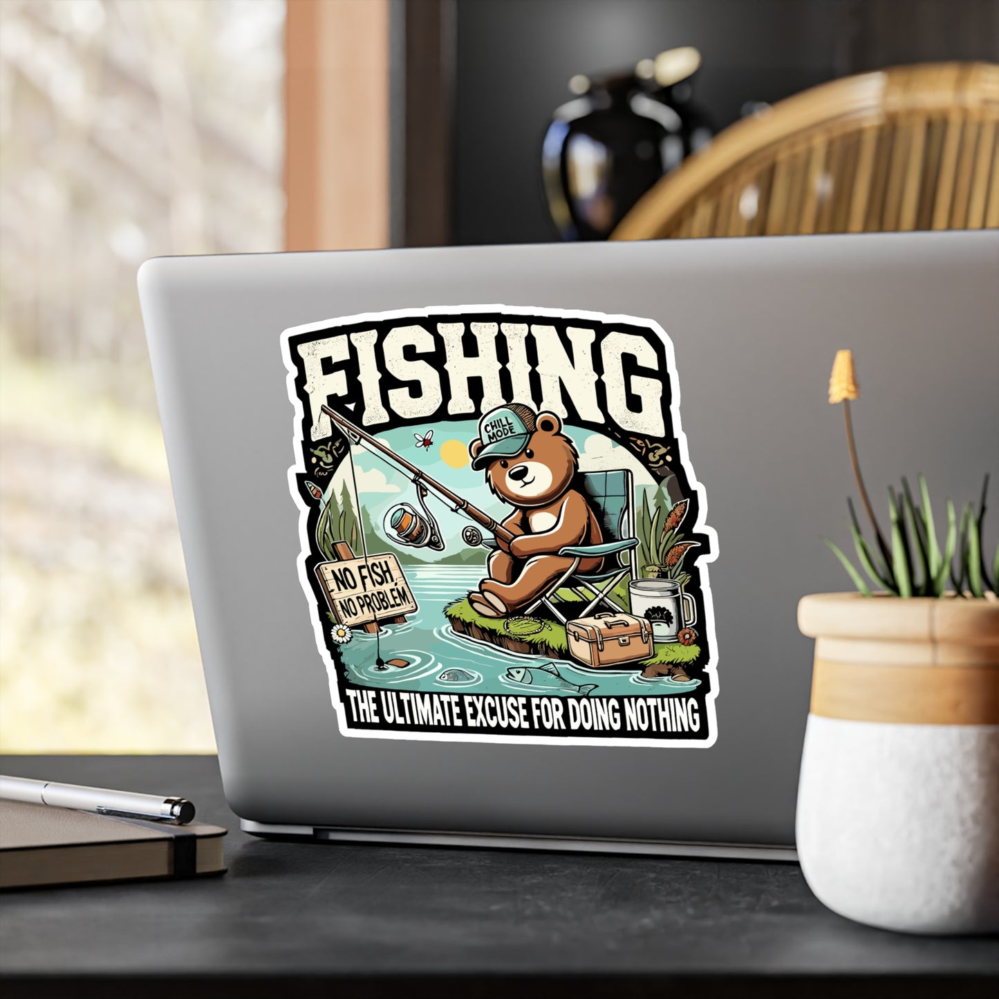 Fishing The Ultimate Excuse for Doing Nothing - Fishing Sticker for Laptop Sticker. Water Bottle Sticker, Vinyl Lazy bear Decal - Fishing Gift