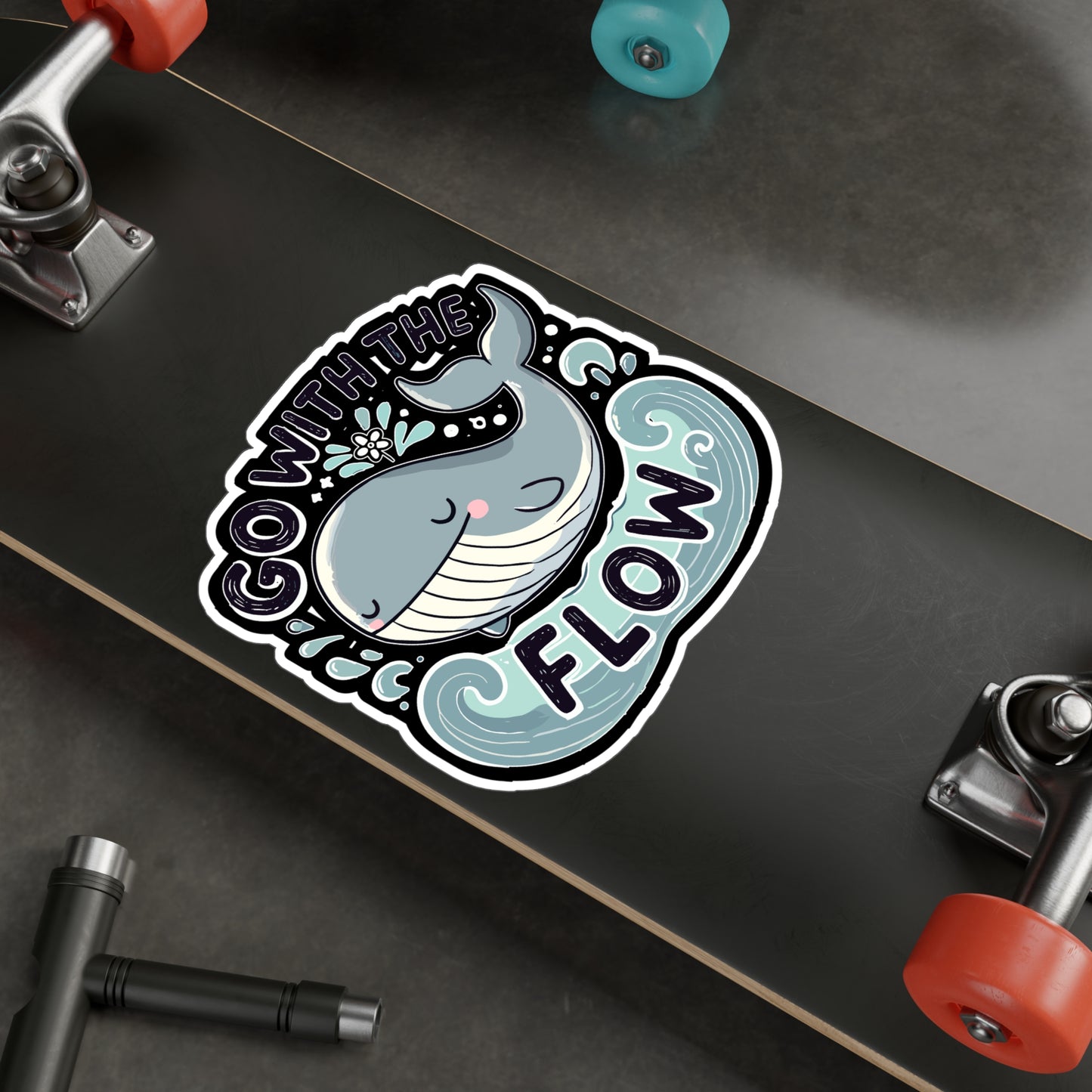 Go with the Flow - Cute whale Sticker for Laptop Sticker. Water Bottle Sticker, Vinyl Ocean vibes Decal - Cute whale Gift