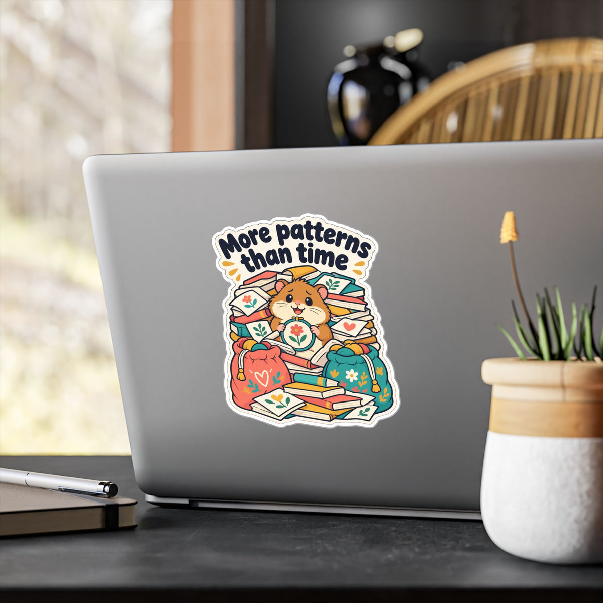 Embroidery Sticker – More Patterns Than Time – Needlework Decals for Stitching and Crafting Lovers, Laptop or Water Bottle