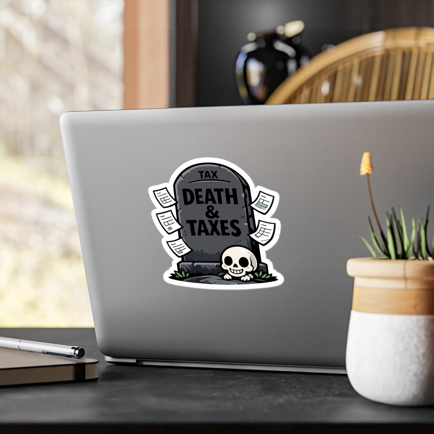 Accountant Sticker Death & Taxes Funny Balance Spreadsheet Amortization Vinyl Waterproof sticker decals for Laptop Water Bottle