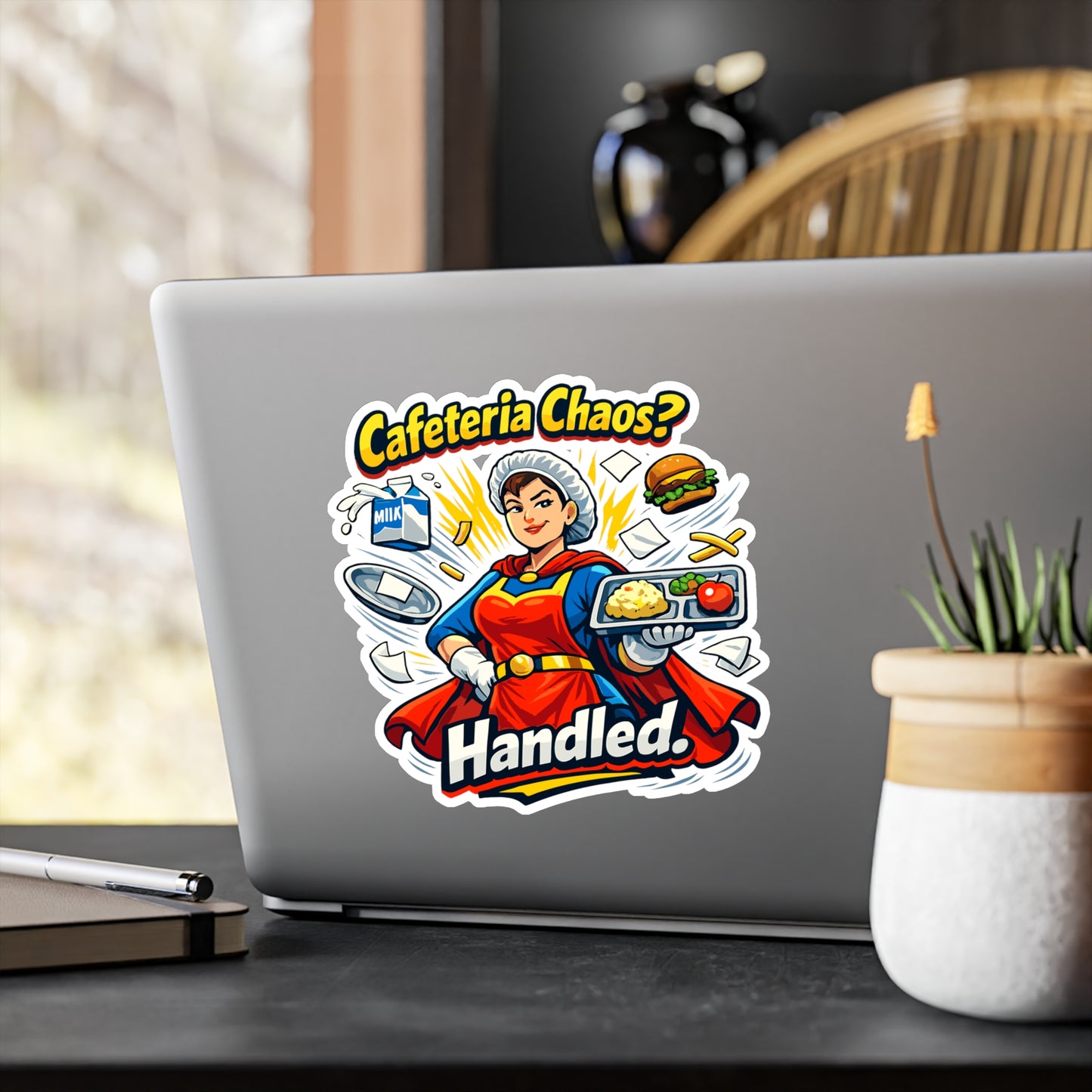 Lunch Lady Sticker Cafeteria Chaos? Handled Funny School Canteen Design, Waterproof Vinyl decals for Laptop, Water Bottle