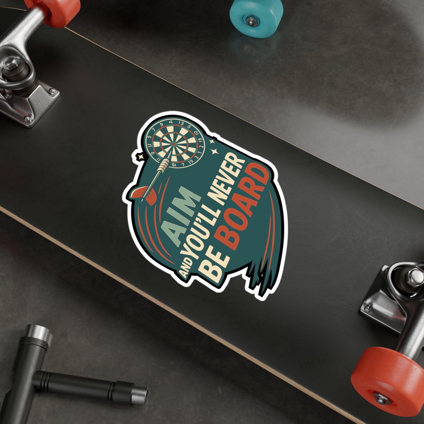 Dart Sticker – "Aim High And Youll Never Be Board" Vinyl Decals for Laptop, Water Bottle, Target Game Accuracy Precision Decor, Waterproof