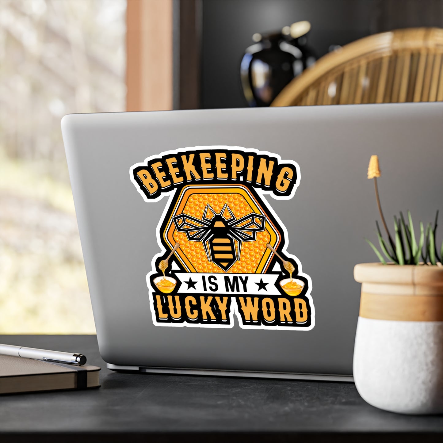 Beekeeping is my lucky word - Beekeeping Sticker for Laptop Sticker. Water Bottle Sticker, Vinyl Brood Decal - Beekeeping Gift