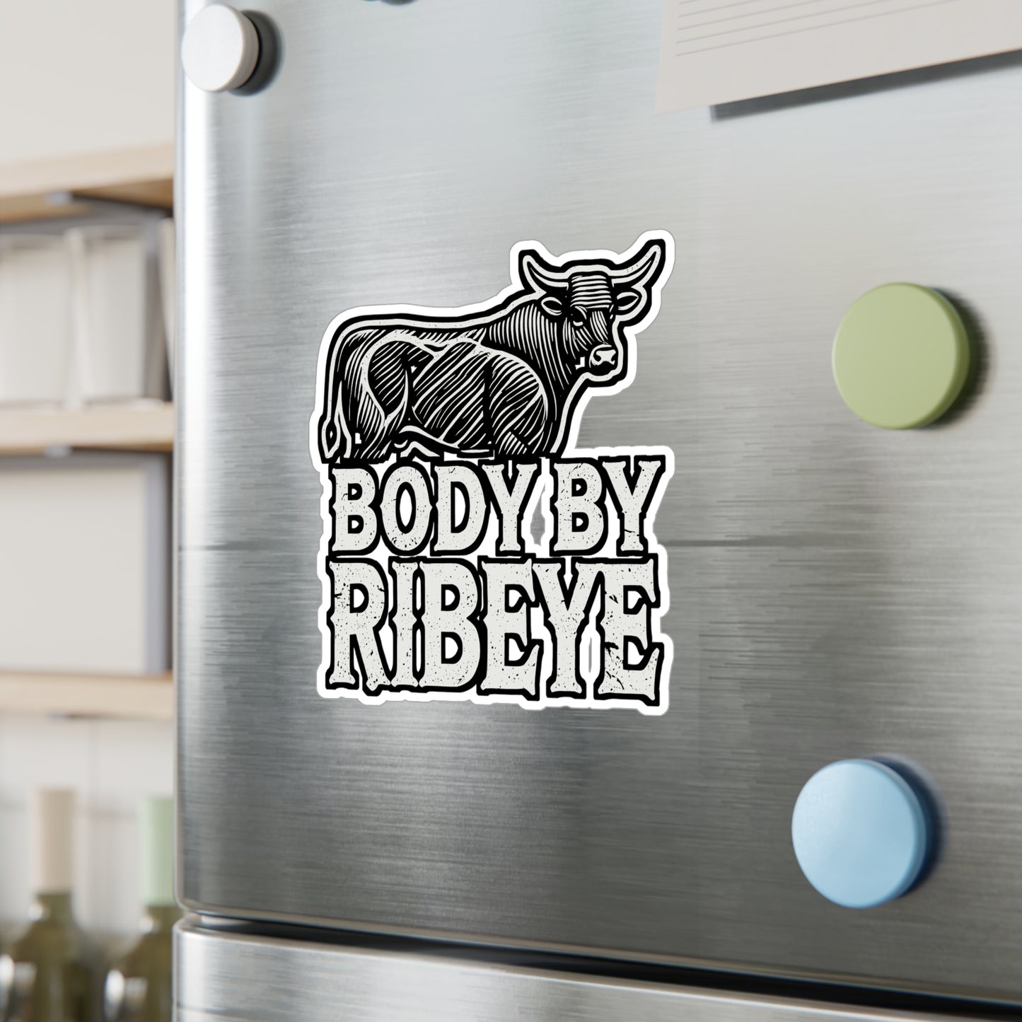 Body By Ribeye – Vinyl Beef Decal for Car Window, Laptop, or Water Bottle | Steaks Gift, Ribeye Sticker