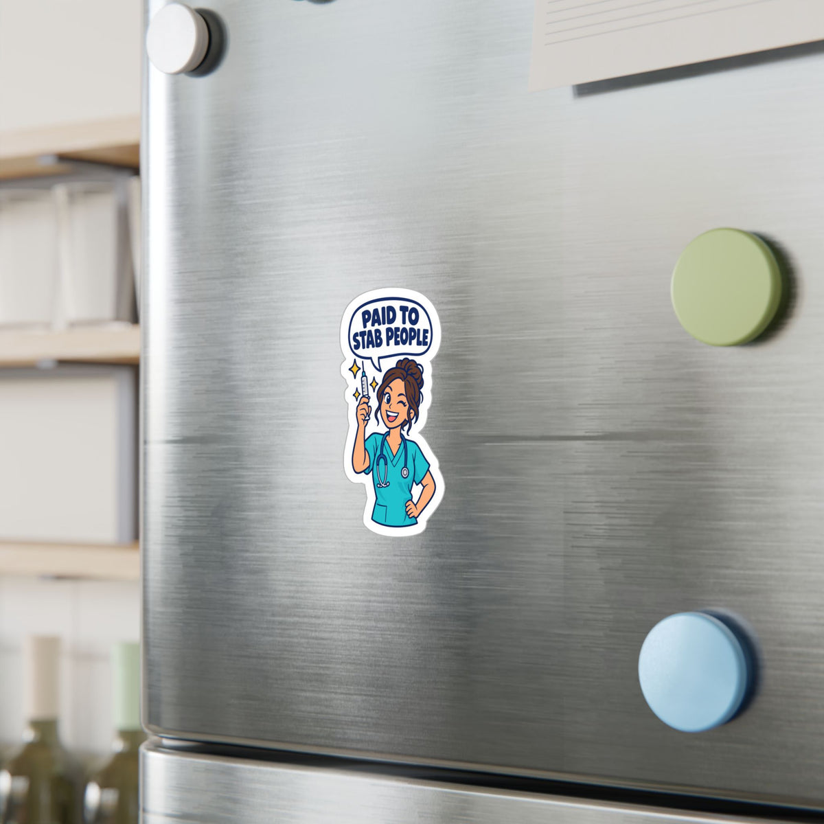 Nurse Sticker – “Paid to Stab People” Funny Nursing Student Vinyl Decals for Laptop, Water Bottle