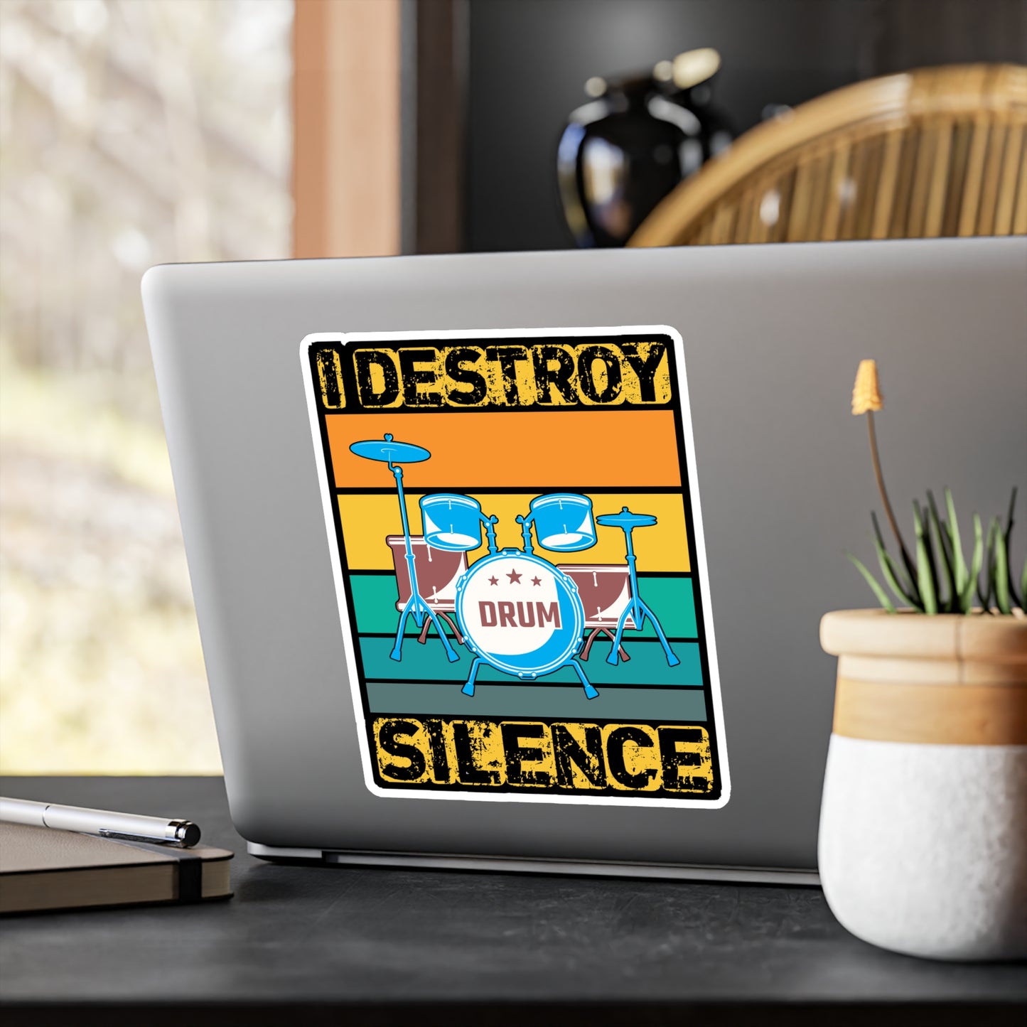 I Destroy Silence - Drums Sticker for Car Window Laptop Sticker, Water Bottle Sticker, Vinyl Drummer Decal, Drum kit Sticker - Drums Gift