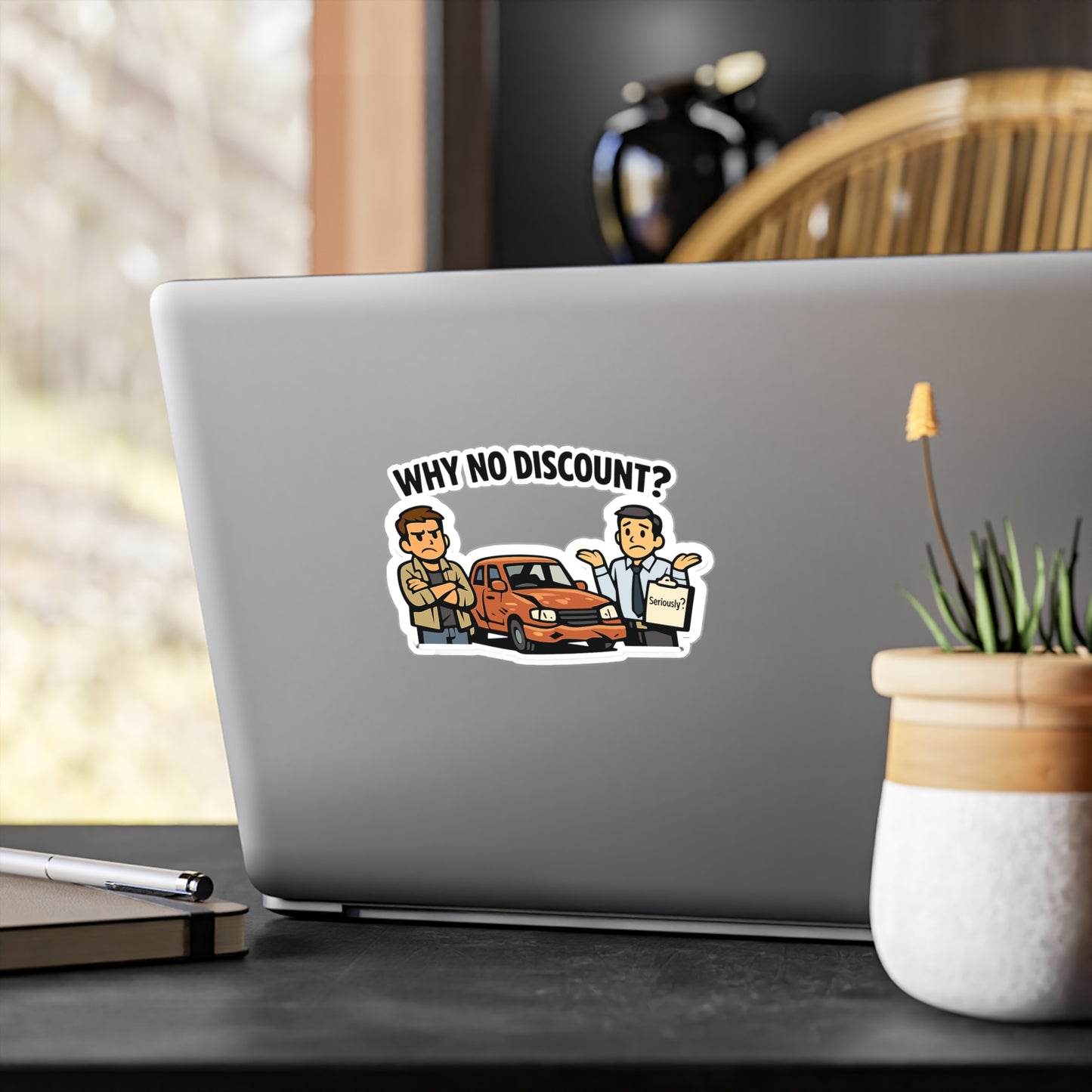 Insurance Agent Sticker "Why No Discount?" Funny Insurance Agent Decals, Waterproof Vinyl for Laptop Water Bottle, Policy Premium Liability Humor