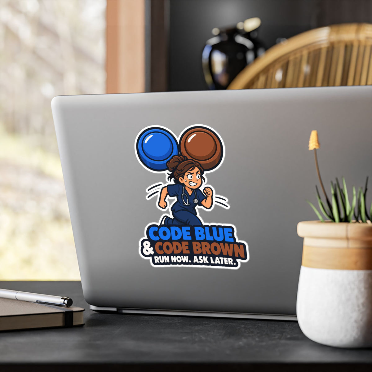 Nurse Sticker Code Blue & Brown, Waterproof Vinyl Decals for Laptop, Water Bottle, Nursing Student Gift