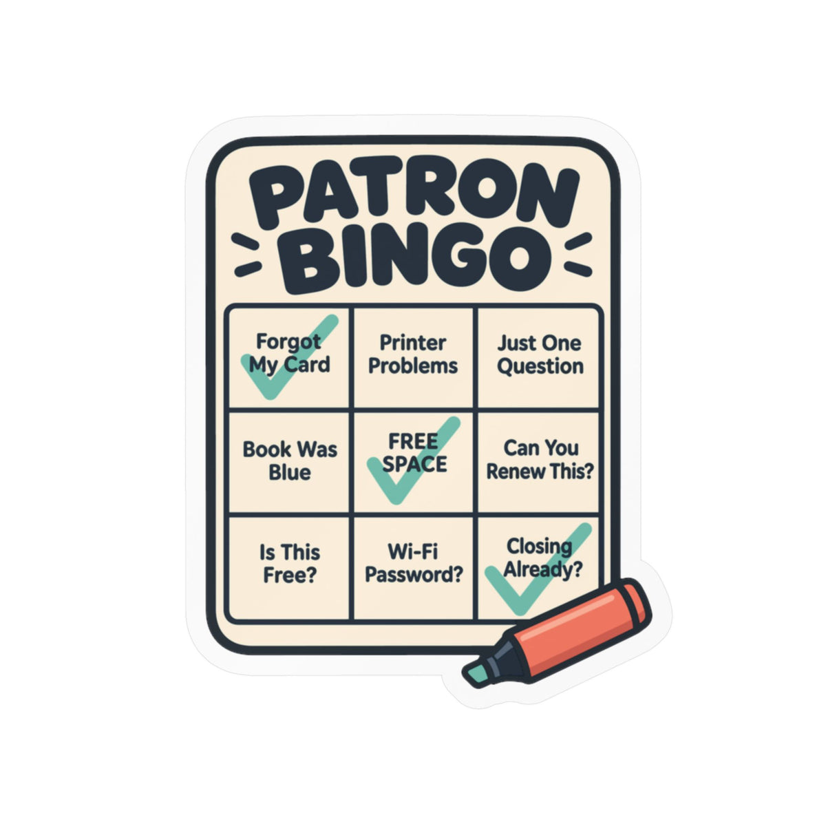 Librarian Sticker - Patron Bingo with a Fabulous Magical Unicorn, Decals for Laptop and Water Bottle