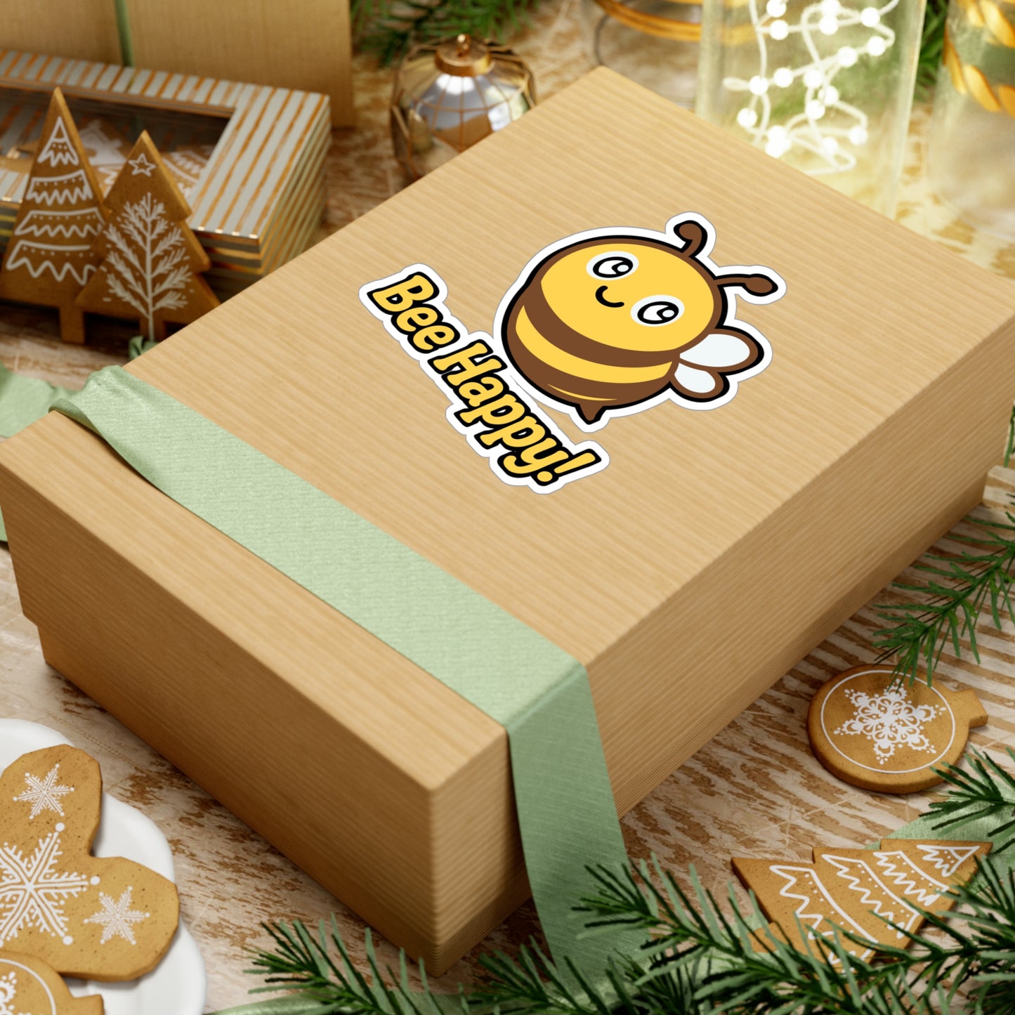 Bee Sticker – Cute Cartoon Smiling Bee Decals, Yellow Stripes Insect Design for Laptop, Water Bottle, Waterproof Vinyl