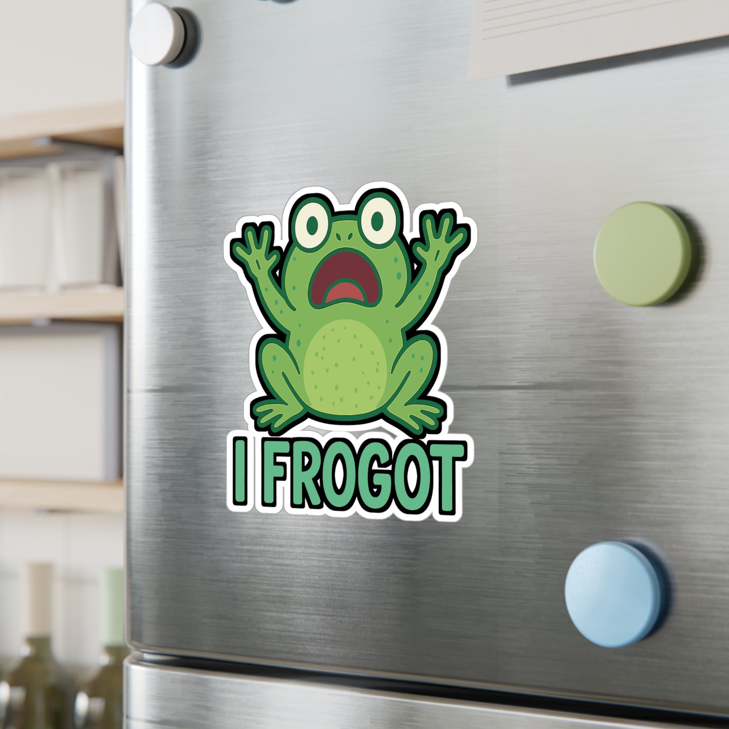 Frog Sticker – Cute "I Frogot" Meme Decal, Kawaii Cartoon Vinyl, Waterproof for Laptop, Water Bottle Decor