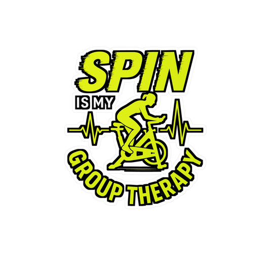 Spin Is My Group Therapy – Vinyl Sticker for Laptop, Water Bottle & Bike | Funny Cycling Gift, Spin Class Decor