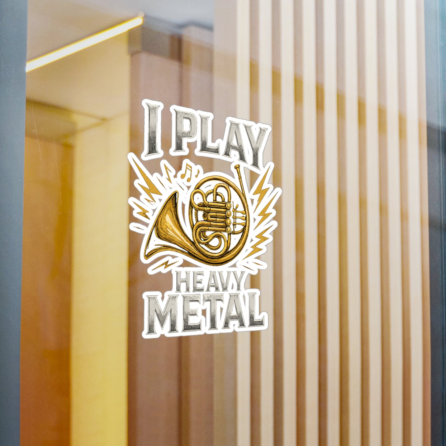 French Horn Sticker – "I Play Heavy Metal" Waterproof Vinyl Decals for Musician, Marching Band, Laptop or Water Bottle