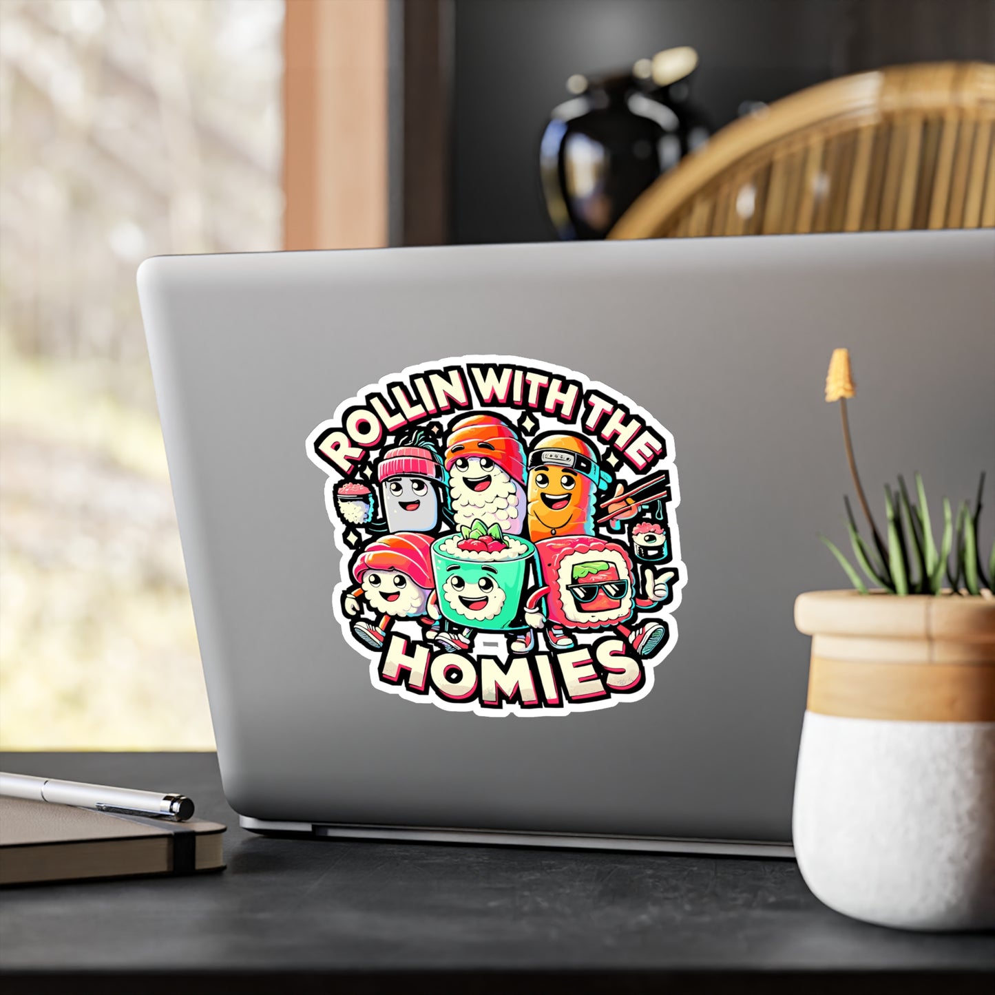 Rollin' With The Homies – Sushi Vinyl Decal for Car Window, Laptop & Water Bottle | Kawaii Sushi Gift