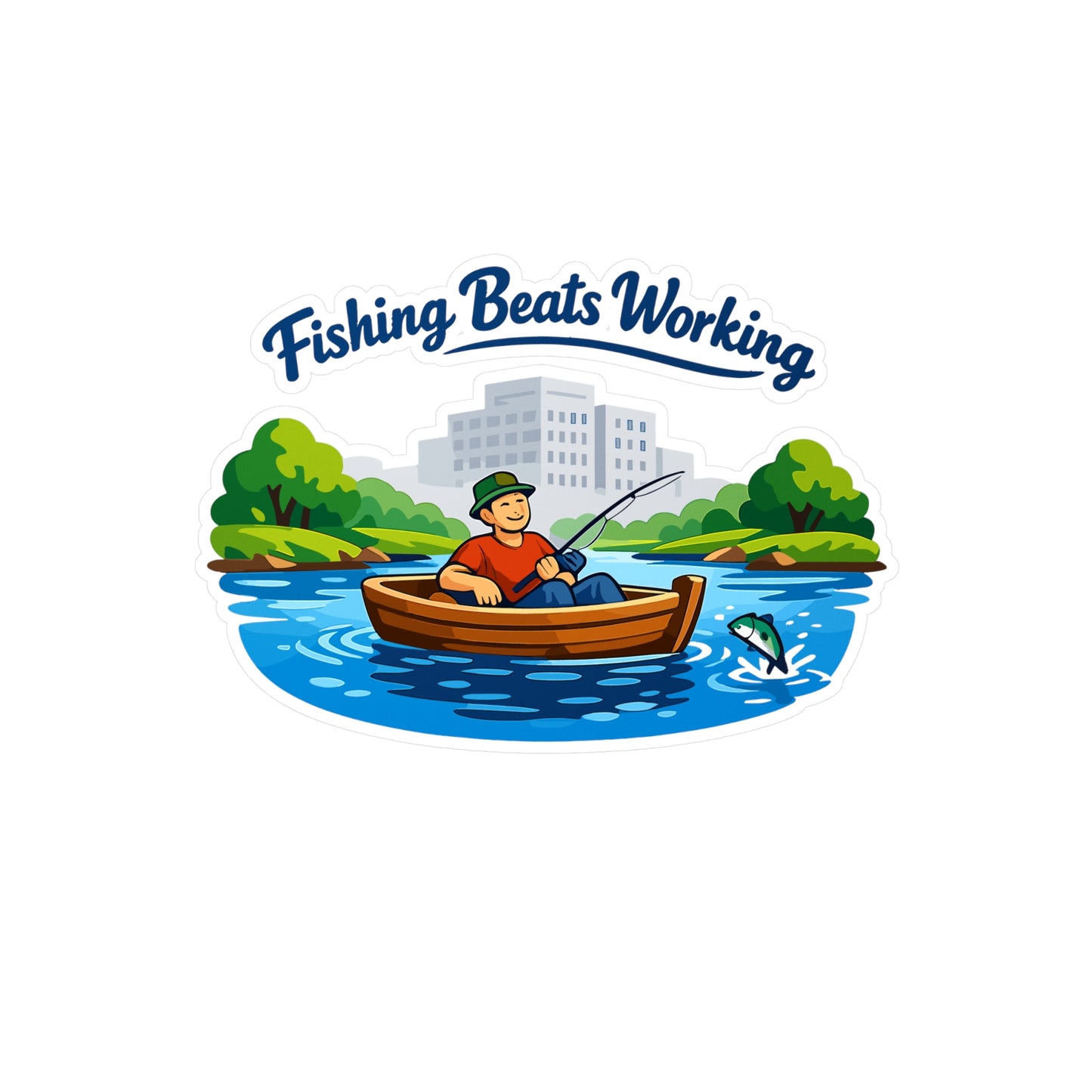 Fishing Sticker "Fishing Beats Working" Waterproof Vinyl Decals for Laptop, Water Bottle, Angling Lake Boating Fun
