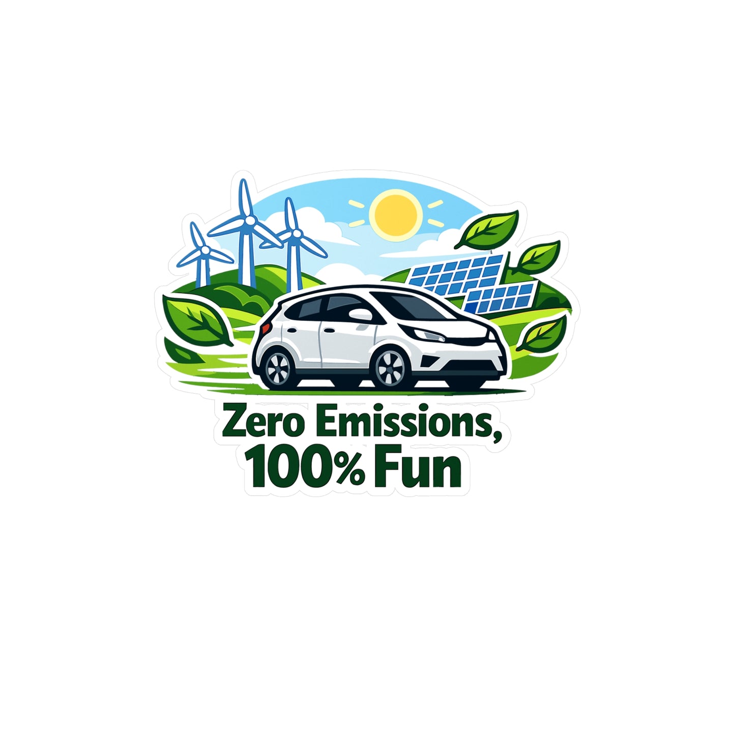 Electric Car Sticker - Zero Emissions, 100% Fun Vinyl Decals, Waterproof Rechargeable Battery Electric Vehicle Design for Laptop, Water Bottle