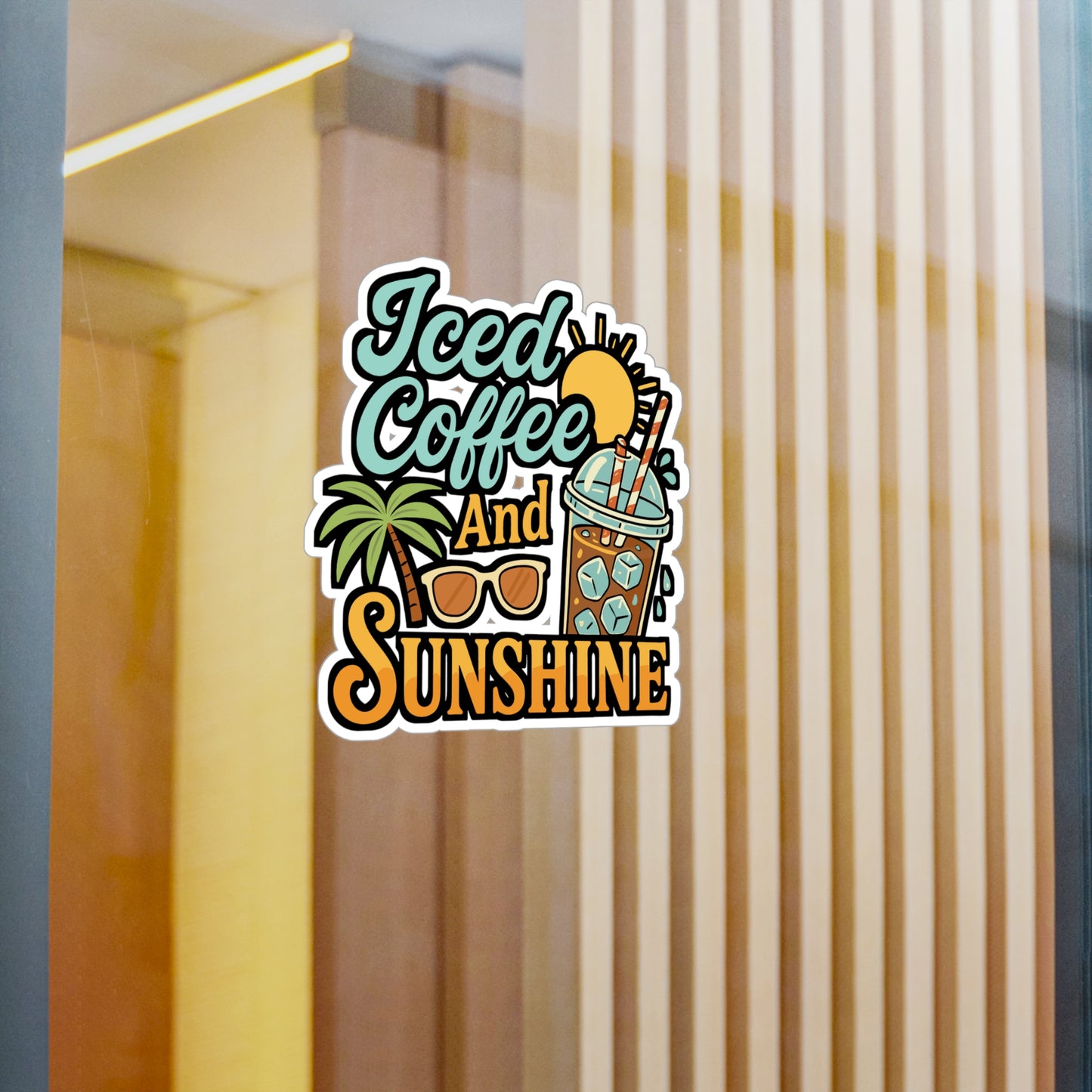 Iced Coffee and Sunshine – Coffee Sticker for Laptop, Water Bottle & Summer Vibes Gifts