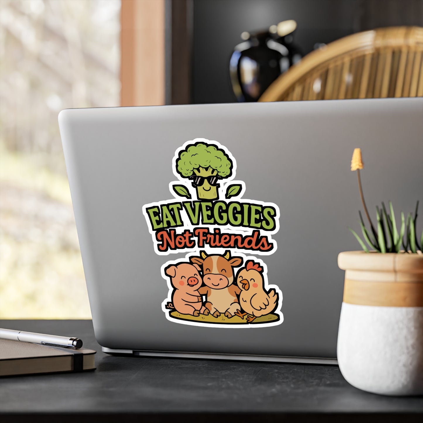 Eat Veggies Not Friends – Vinyl Sticker for Laptop or Water Bottle | Plant-Based Vegan Gift Decal