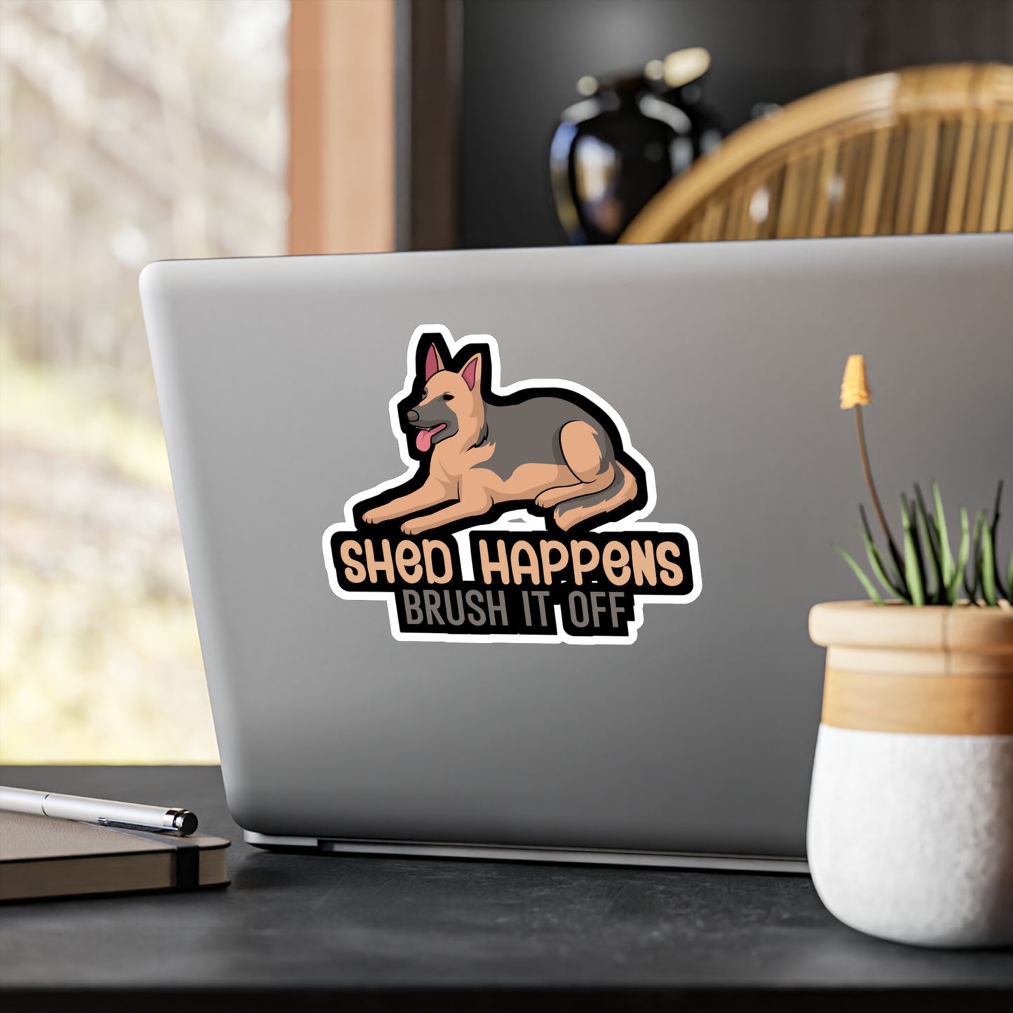 Shed happens brush it off - German shepherd Sticker for Wall, Laptop, Window, Truck, Car German shepherd Gift Vinyl German shepherds Decal Sticker