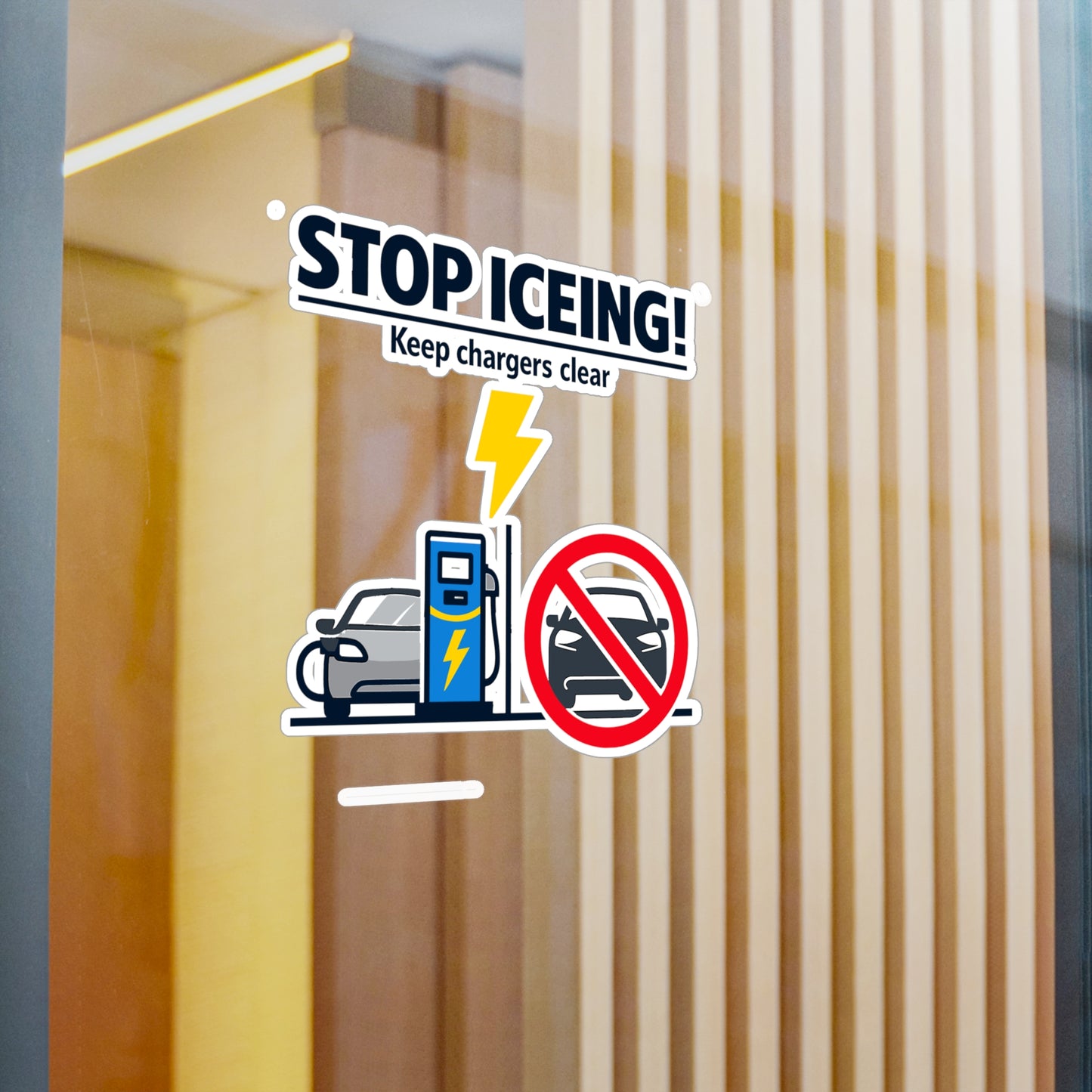 Electric Car Sticker "Stop ICEing!" Waterproof Vinyl sticker decals for electric vehicle, rechargeable battery, Laptop, Water Bottle