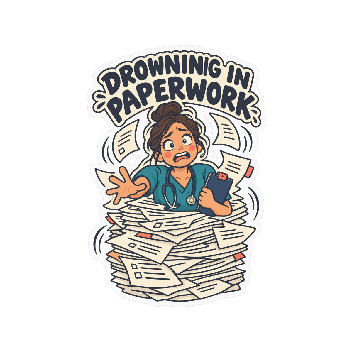 Nurse Sticker “Drowning in Paperwork” Nursing Student Vinyl Decals for Laptop, Water Bottle, Waterproof