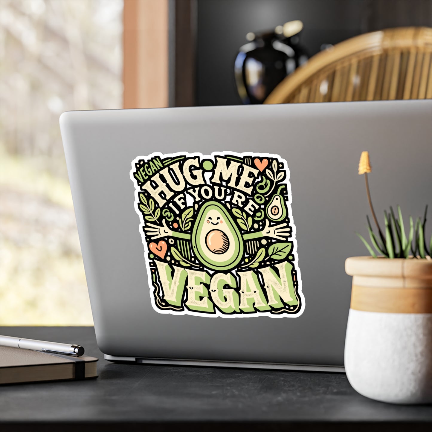 Hug Me If You're Vegan – Vinyl Sticker for Laptop & Water Bottle | Eco-Friendly Plants Decal, Vegan Gift