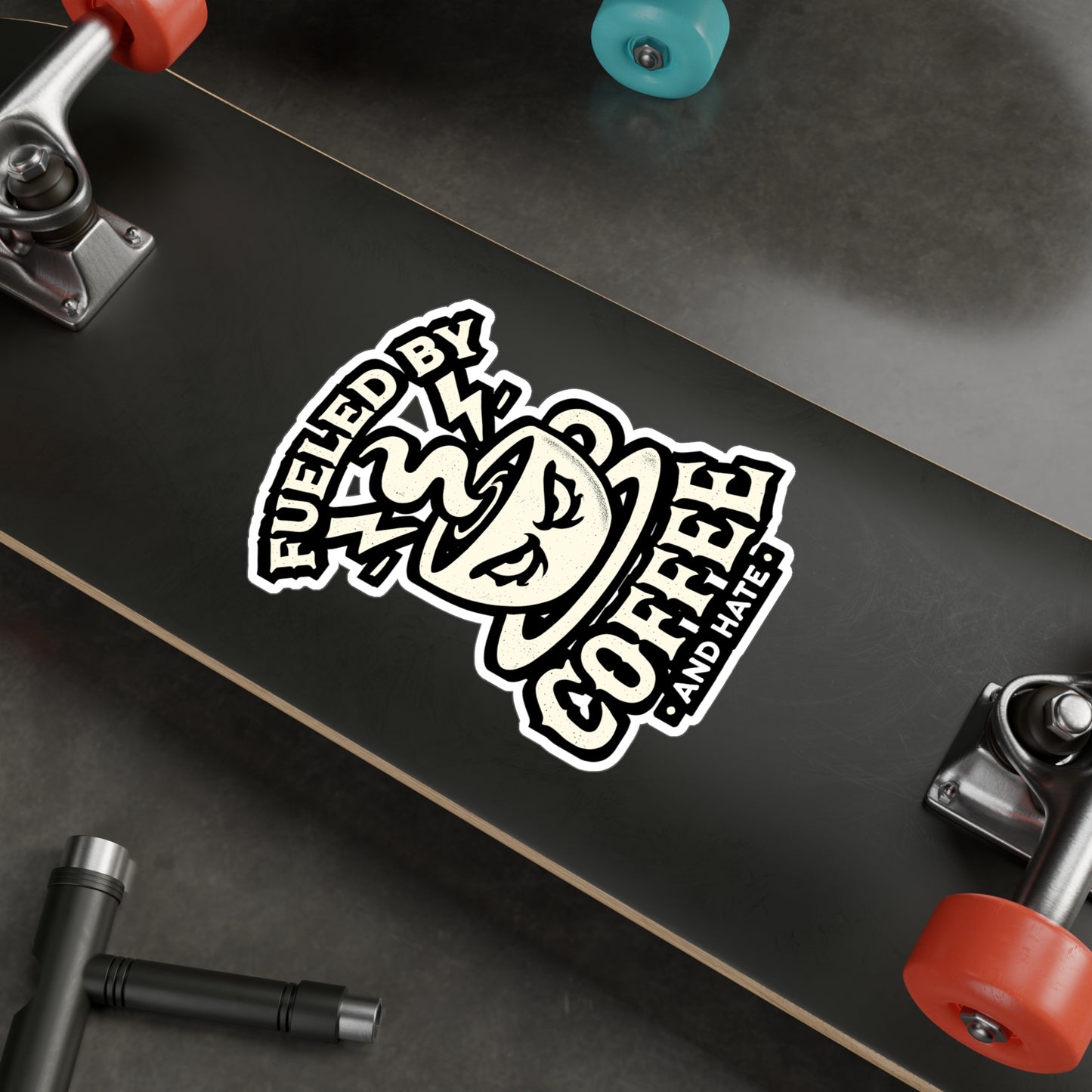 Fueled By Coffee And Hate - Coffee Sticker for Laptop Sticker. Water Bottle Sticker, Vinyl Hate Decal - Coffee Gift