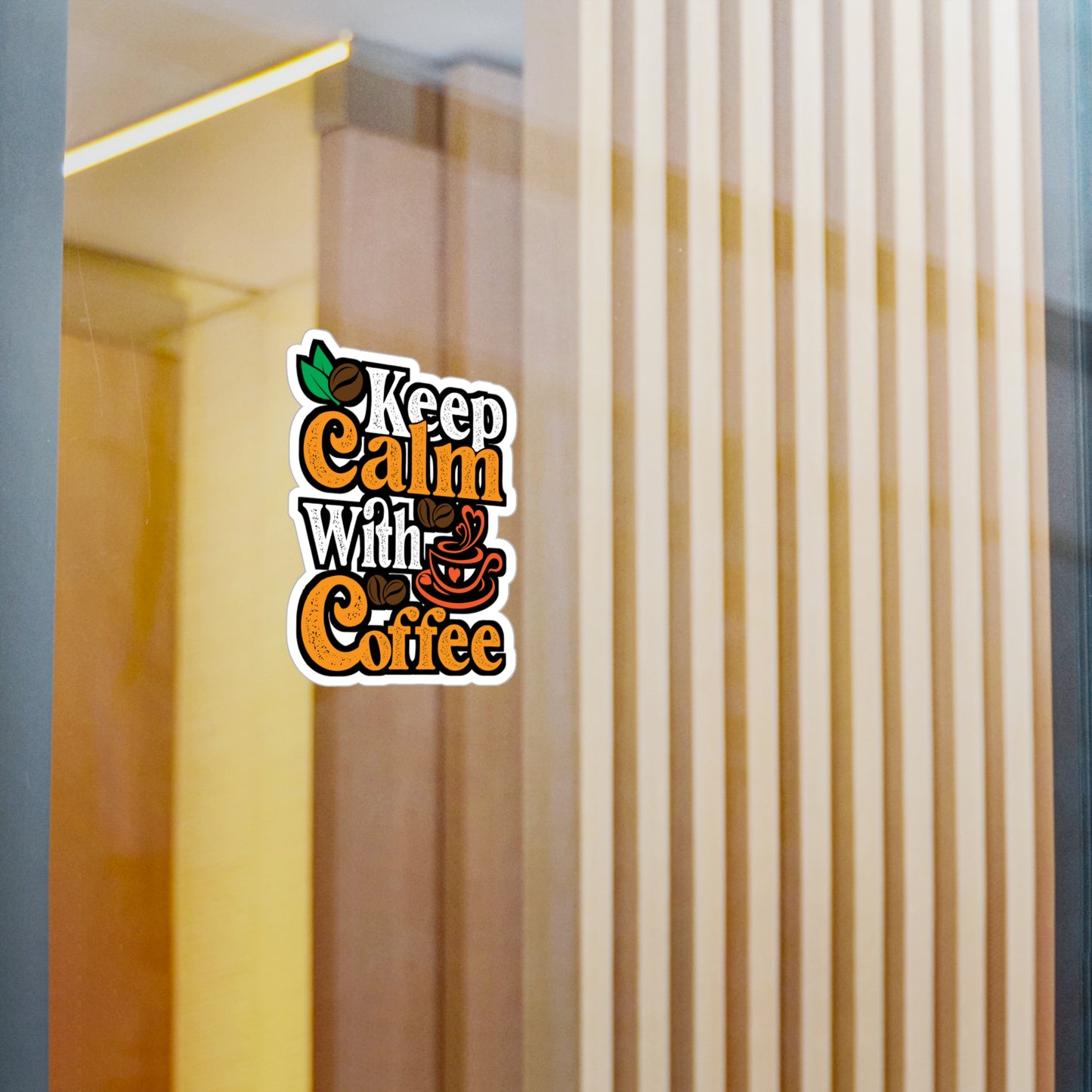 Keep Calm With Coffee - Coffee Sticker for Laptop Sticker. Water Bottle Sticker, Vinyl Cappuccino Decal - Coffee Gift