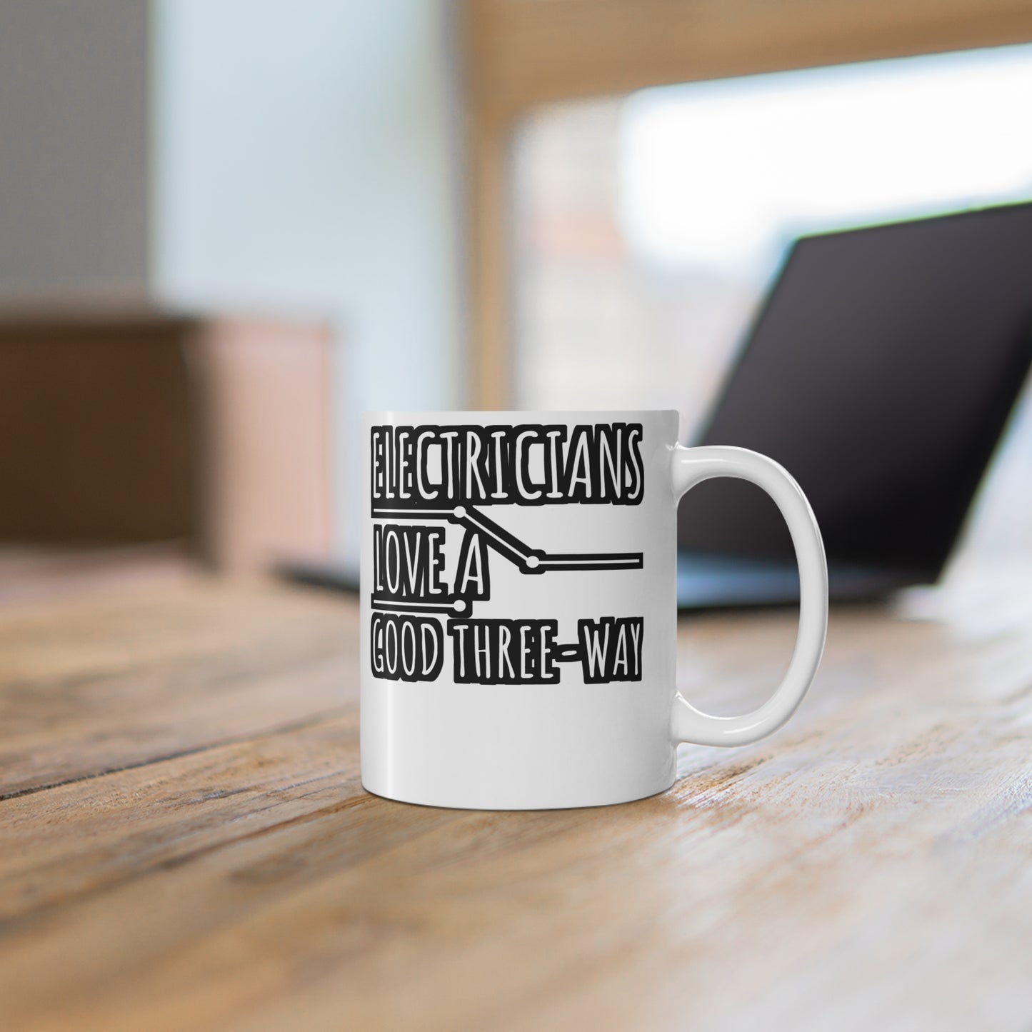 Electricians Love A Good Three Way - Electrician Mug for Coffee 11oz. Electrician Cup, White ceramic, Stripper Mug - Electrician Gift