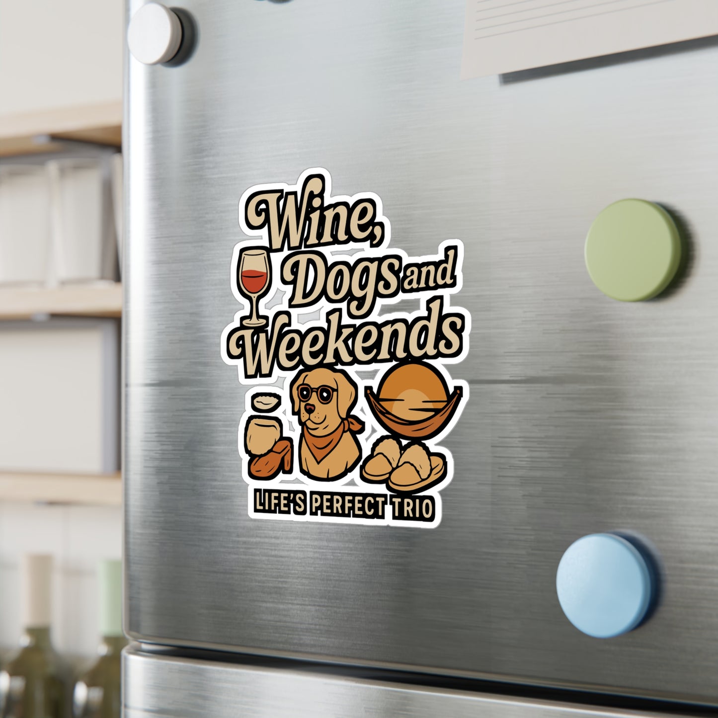 Wine Dogs And Weekends - Wine Sticker for Laptop, Water Bottle - Gift for Dog Lovers, Wine Enthusiasts, Weekend Vibes