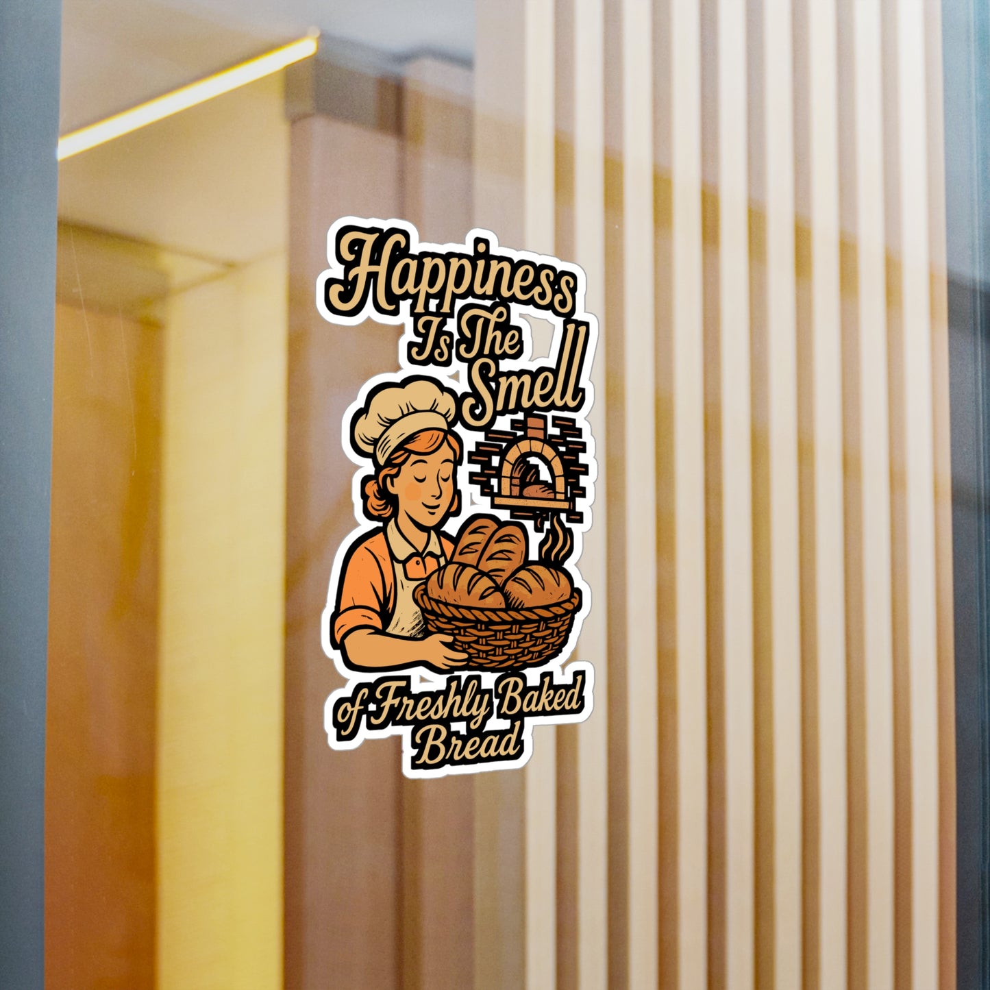 Happiness Is The Smell Of Freshly Baked Bread – Vinyl Sticker for Laptop or Water Bottle | Bakery Decor, Bread Lover Gift, Funny Kitchen Accessory