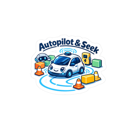 Electric Car Sticker Autopilot & Seek – Waterproof Vinyl Decals for Laptop, Water Bottle, Rechargeable Battery Vehicle Lovers
