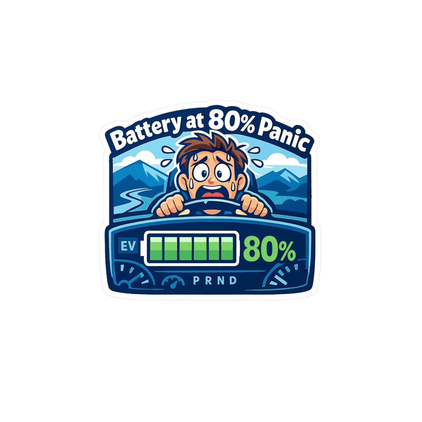 Electric Car Sticker 'Battery at 80% Panic' Funny Electric Vehicle Decals, Waterproof Vinyl for Laptop, Water Bottle, Rechargeable Battery Humor
