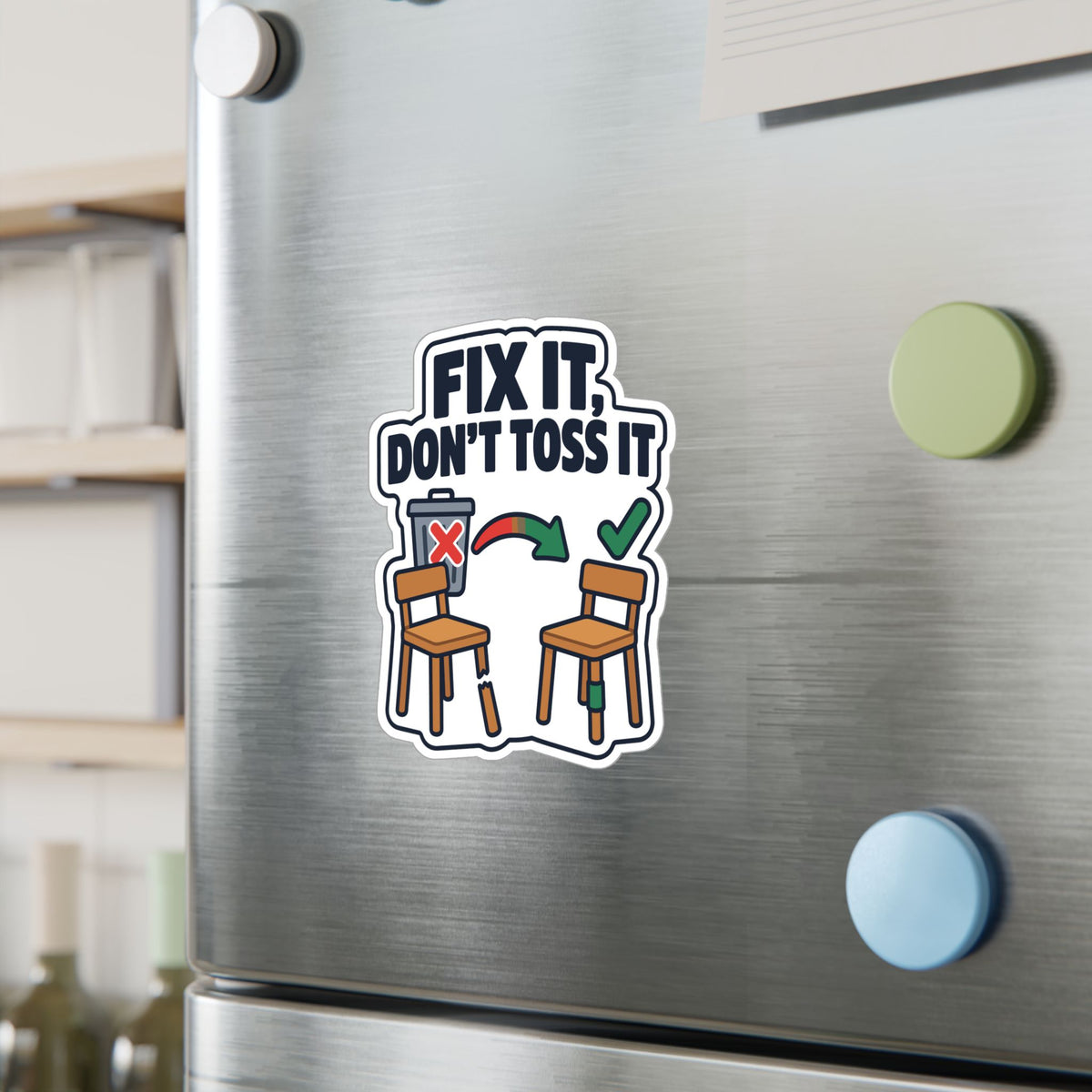 Upcycling Sticker - Fix It, Don’t Toss It - Recycling Art Decals Celebrating Sustainability for Laptop and Water Bottle