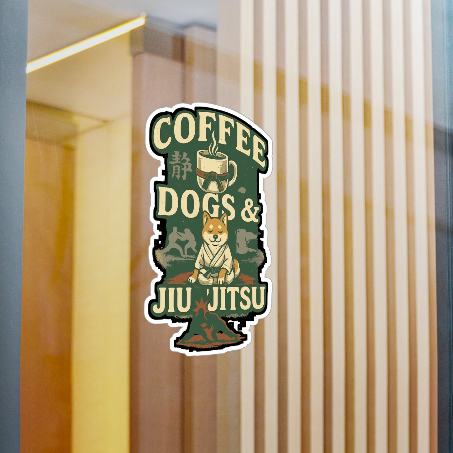 Jiu Jitsu Sticker – Coffee Dogs & Jiu Jitsu Vinyl Decals for Laptop or Water Bottle, Waterproof, Caffeine Dog Lover Gift